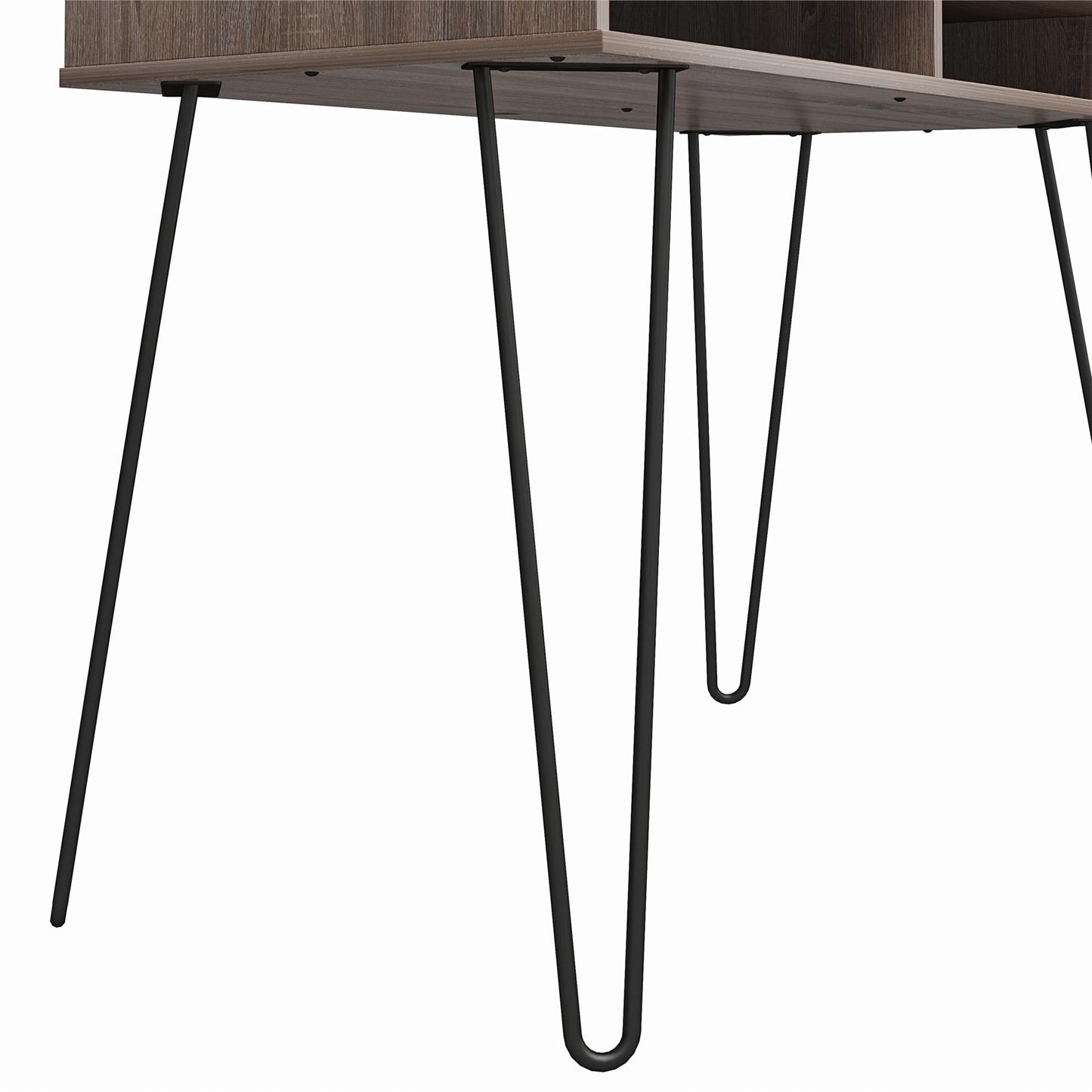 Atwood Computer Desk with Open Storage Shelves and Hairpin Legs - Weathered Oak