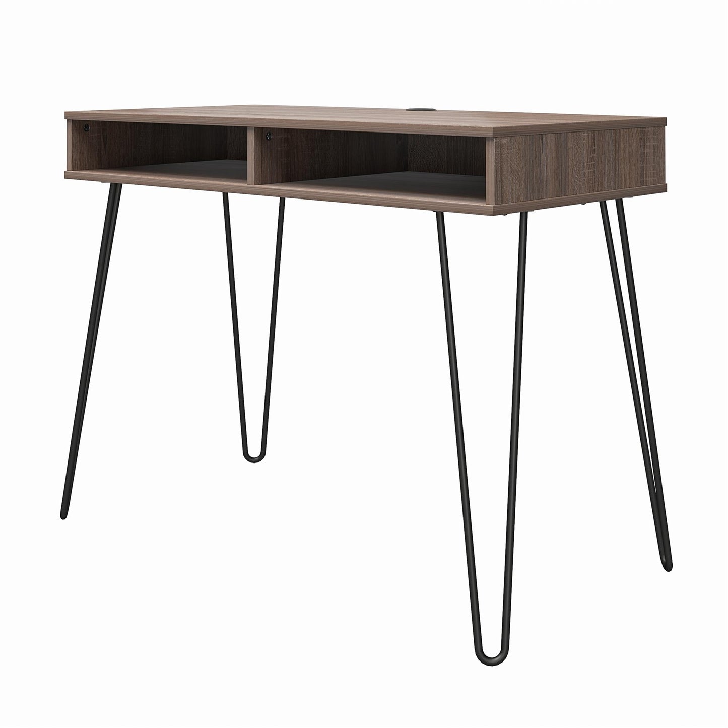 Atwood Computer Desk with Open Storage Shelves and Hairpin Legs - Weathered Oak