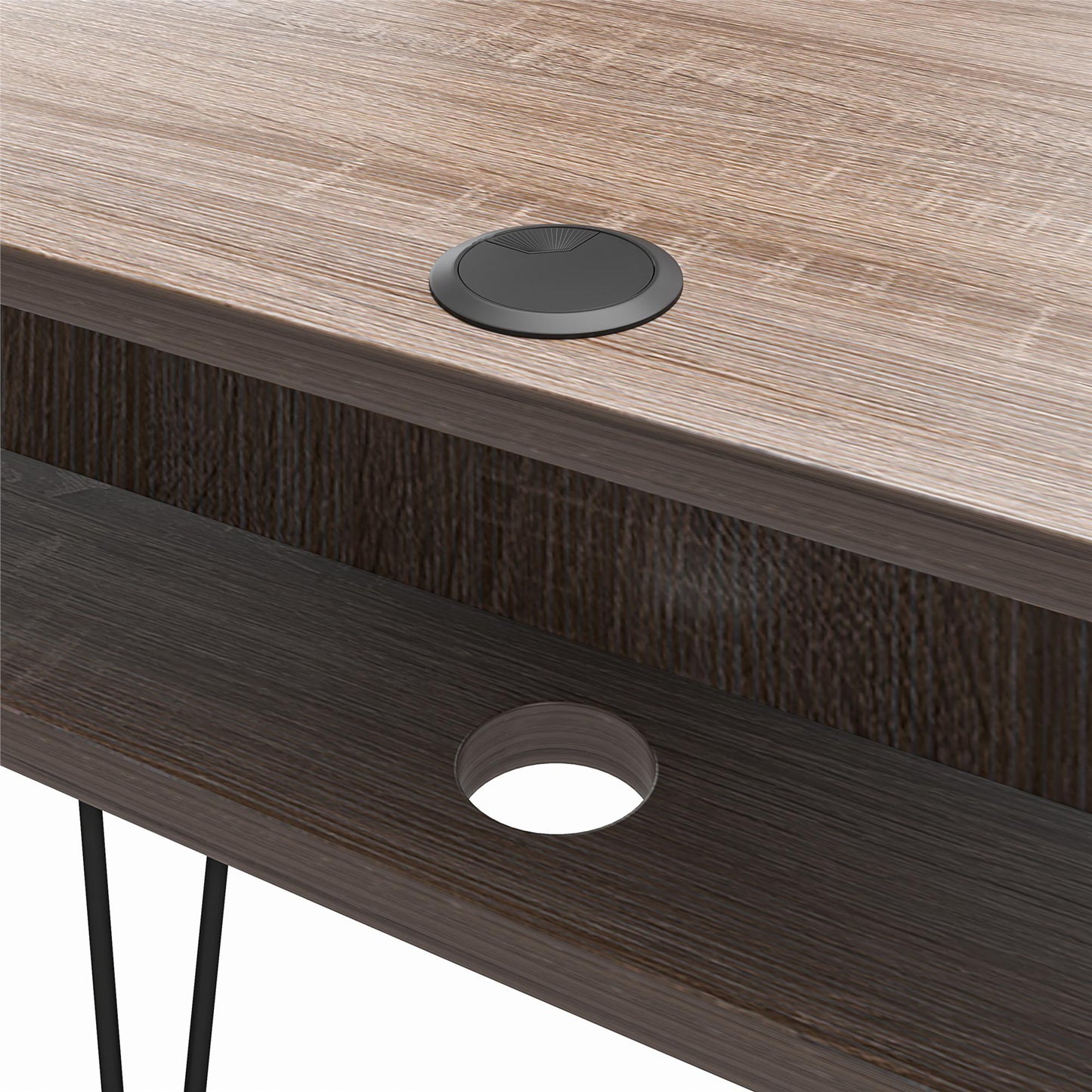 Atwood Computer Desk with Open Storage Shelves and Hairpin Legs - Weathered Oak