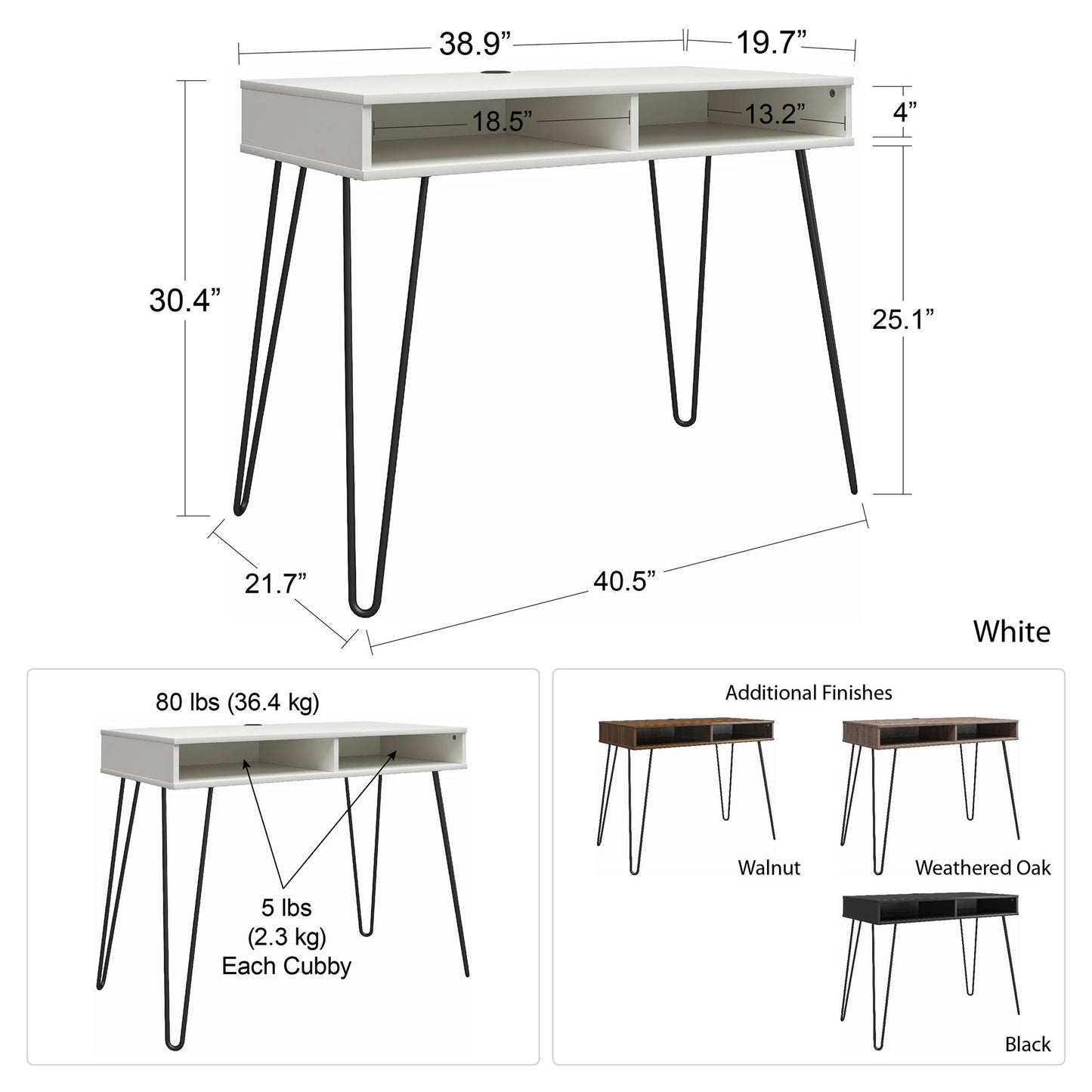 Atwood Computer Desk with Open Storage Shelves and Hairpin Legs - Weathered Oak