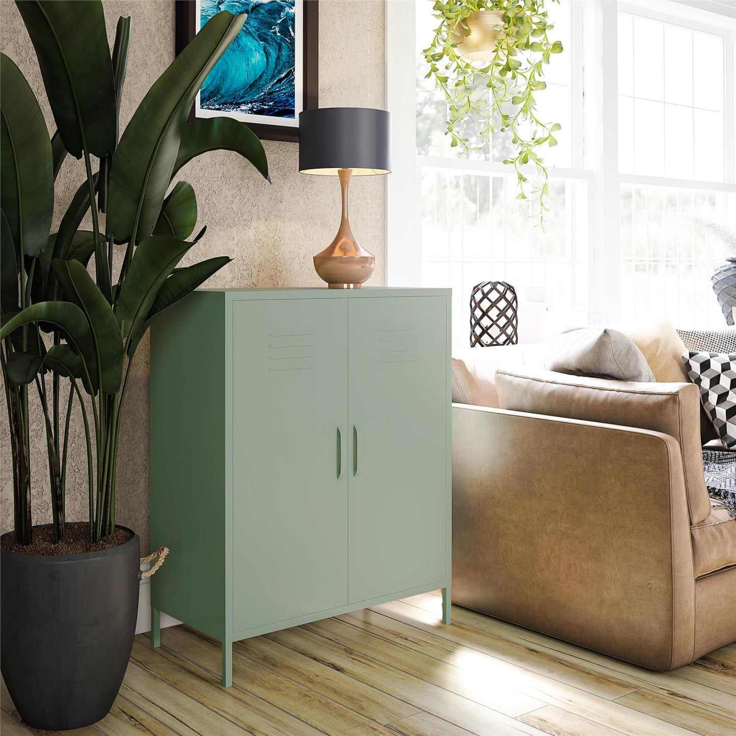 Shadwick 2 Door Metal Locker Storage Cabinet with 3 Shelves - Pale Green
