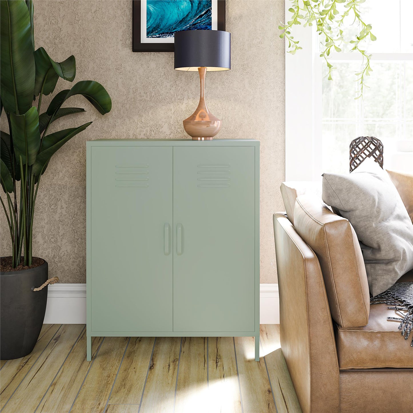 Shadwick 2 Door Metal Locker Storage Cabinet with 3 Shelves - Pale Green