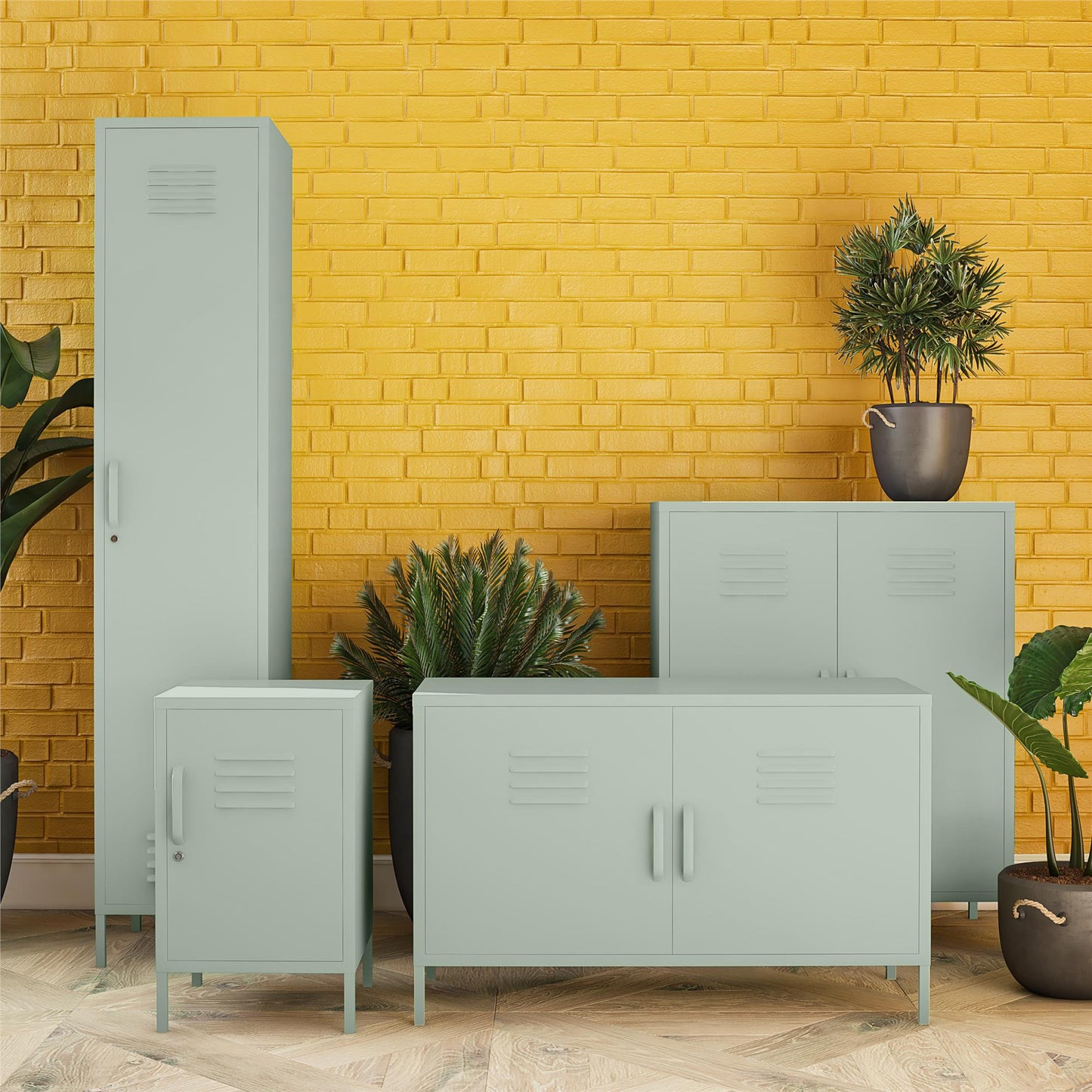 Shadwick 2 Door Metal Locker Storage Cabinet with 3 Shelves - Pale Green