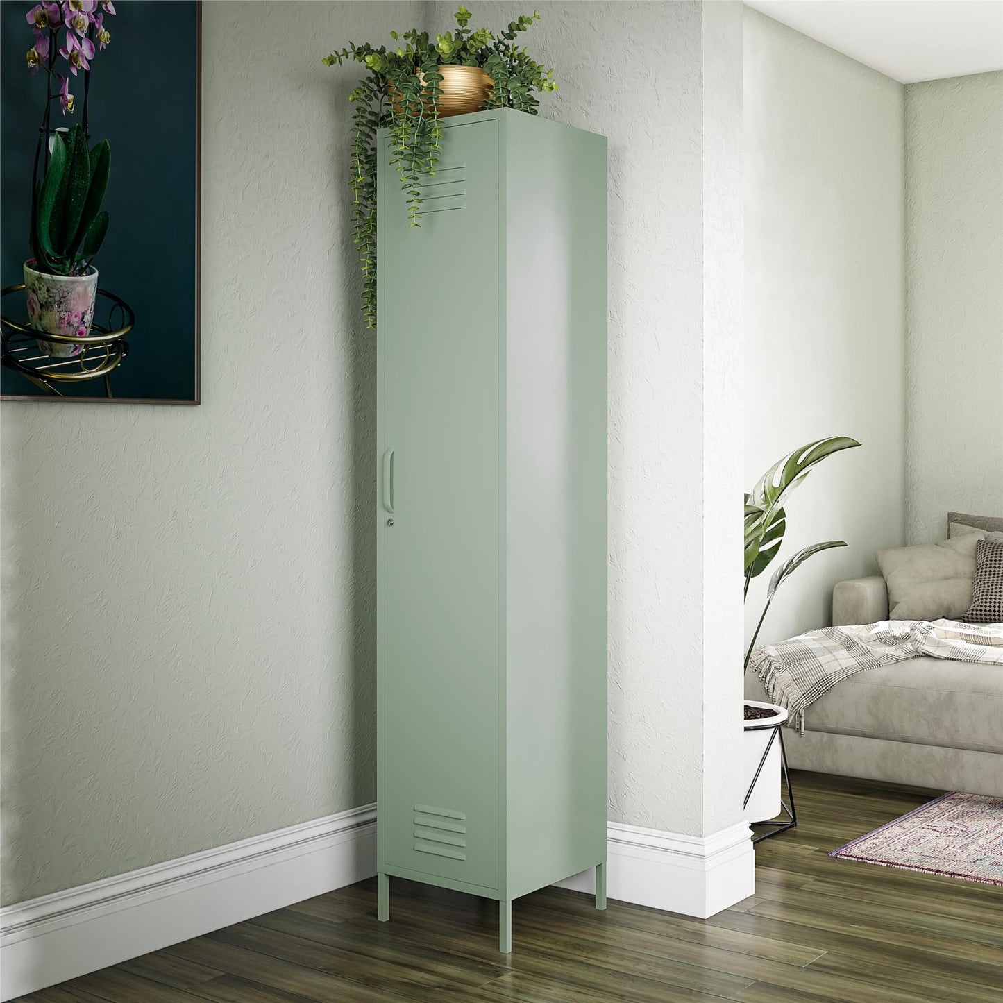 Shadwick Single Closed Door Metal Locker Storage Cabinet with 4 Shelves - Pale Green