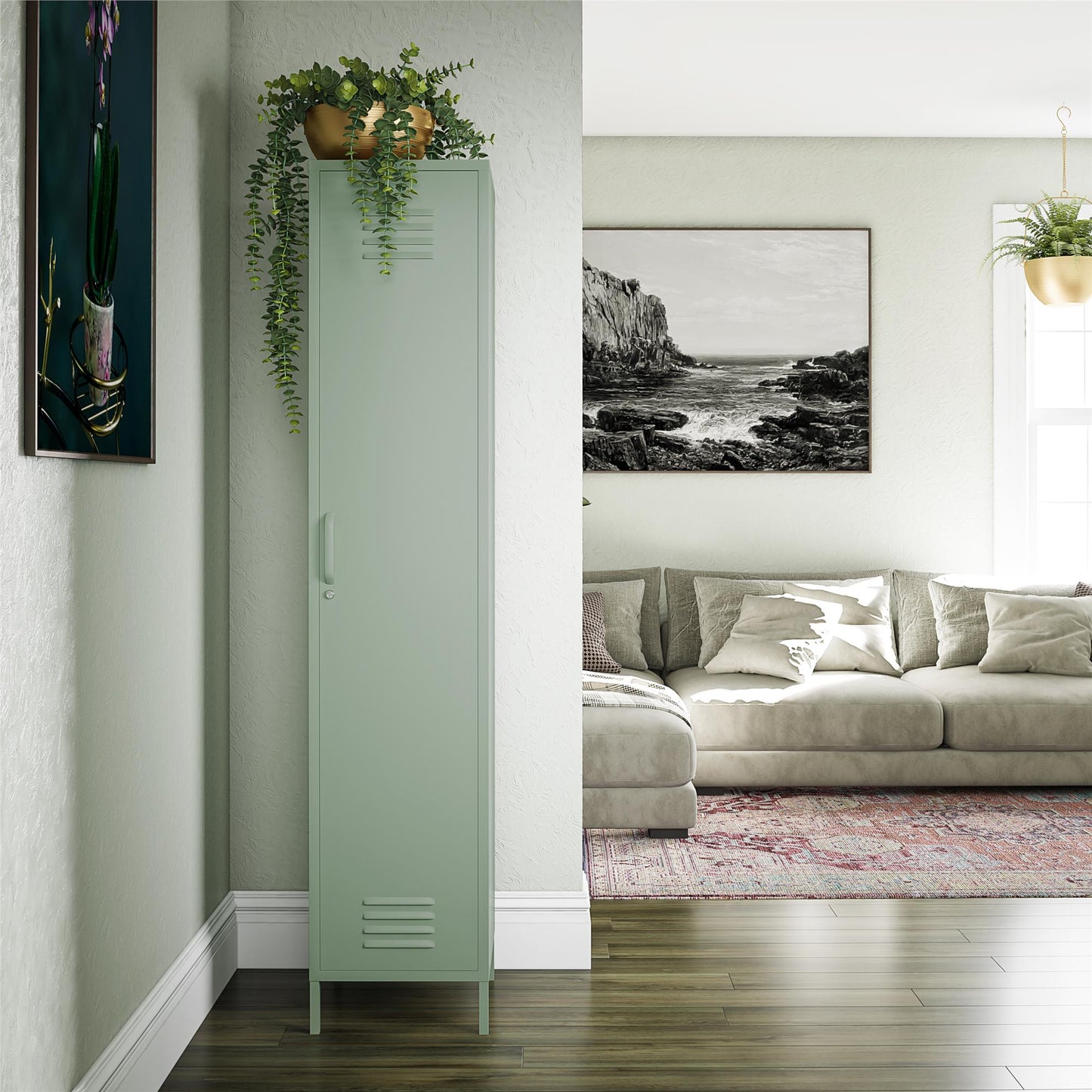 Shadwick Single Closed Door Metal Locker Storage Cabinet with 4 Shelves - Pale Green