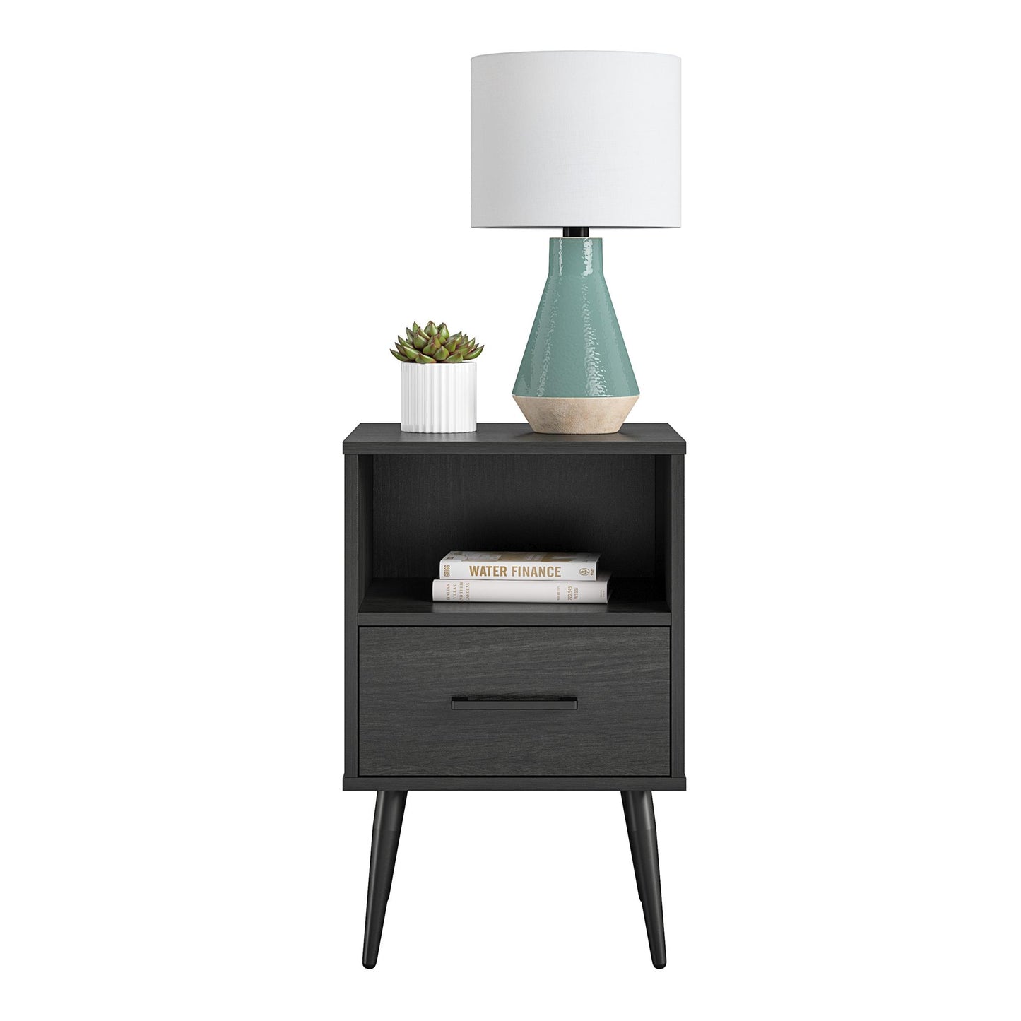 Tyler End Table with 1 Open Shelf and 1 Closed Drawer - Black Oak
