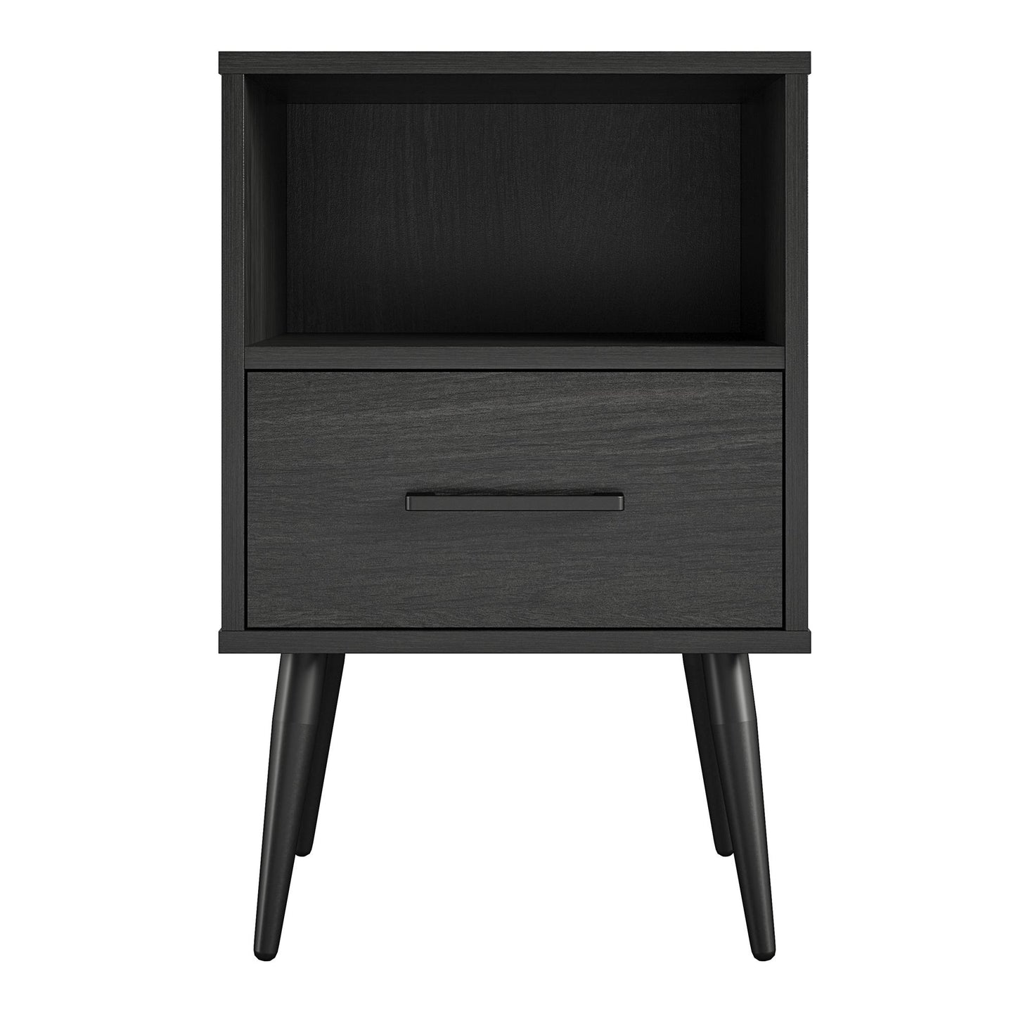 Tyler End Table with 1 Open Shelf and 1 Closed Drawer - Black Oak