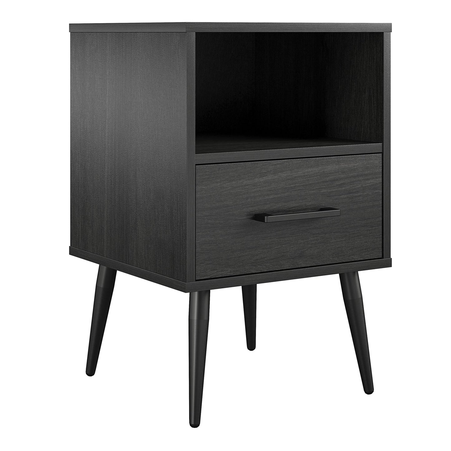 Tyler End Table with 1 Open Shelf and 1 Closed Drawer - Black Oak