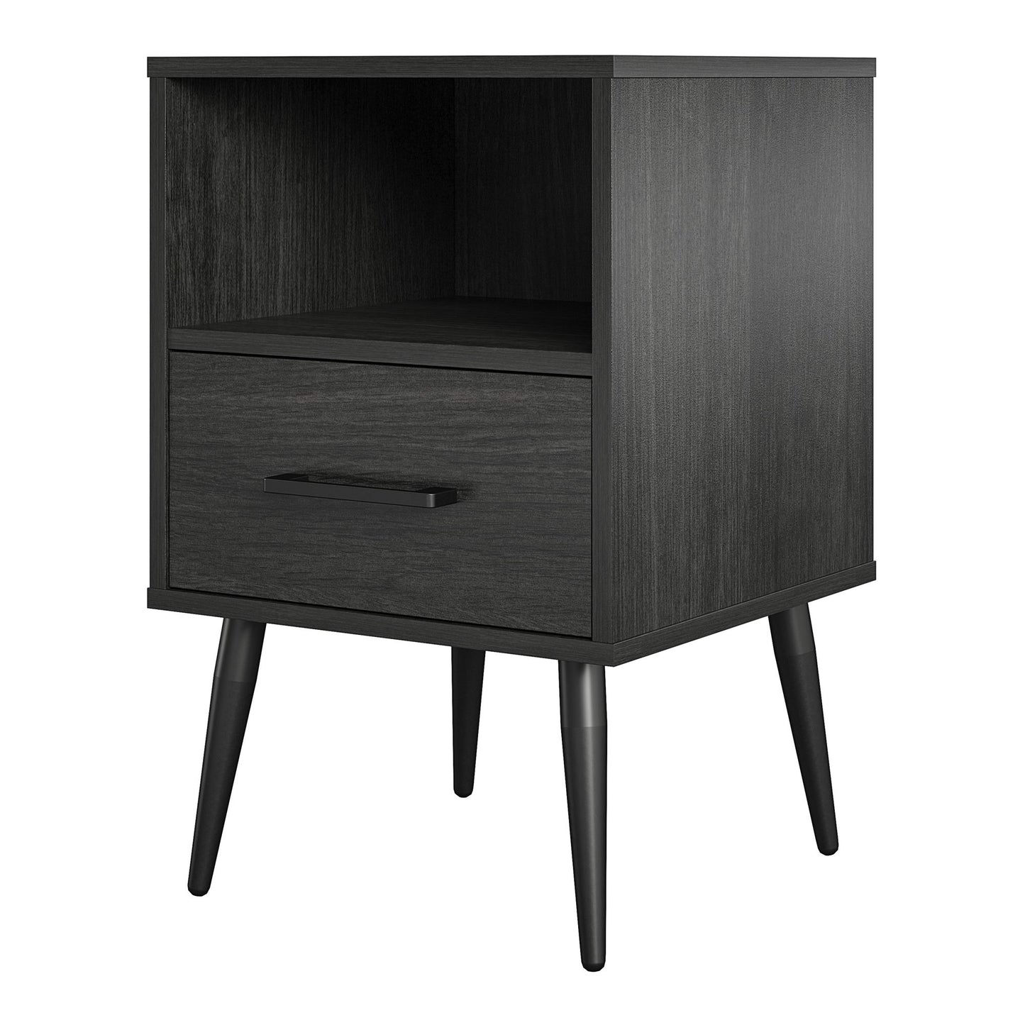 Tyler End Table with 1 Open Shelf and 1 Closed Drawer - Black Oak