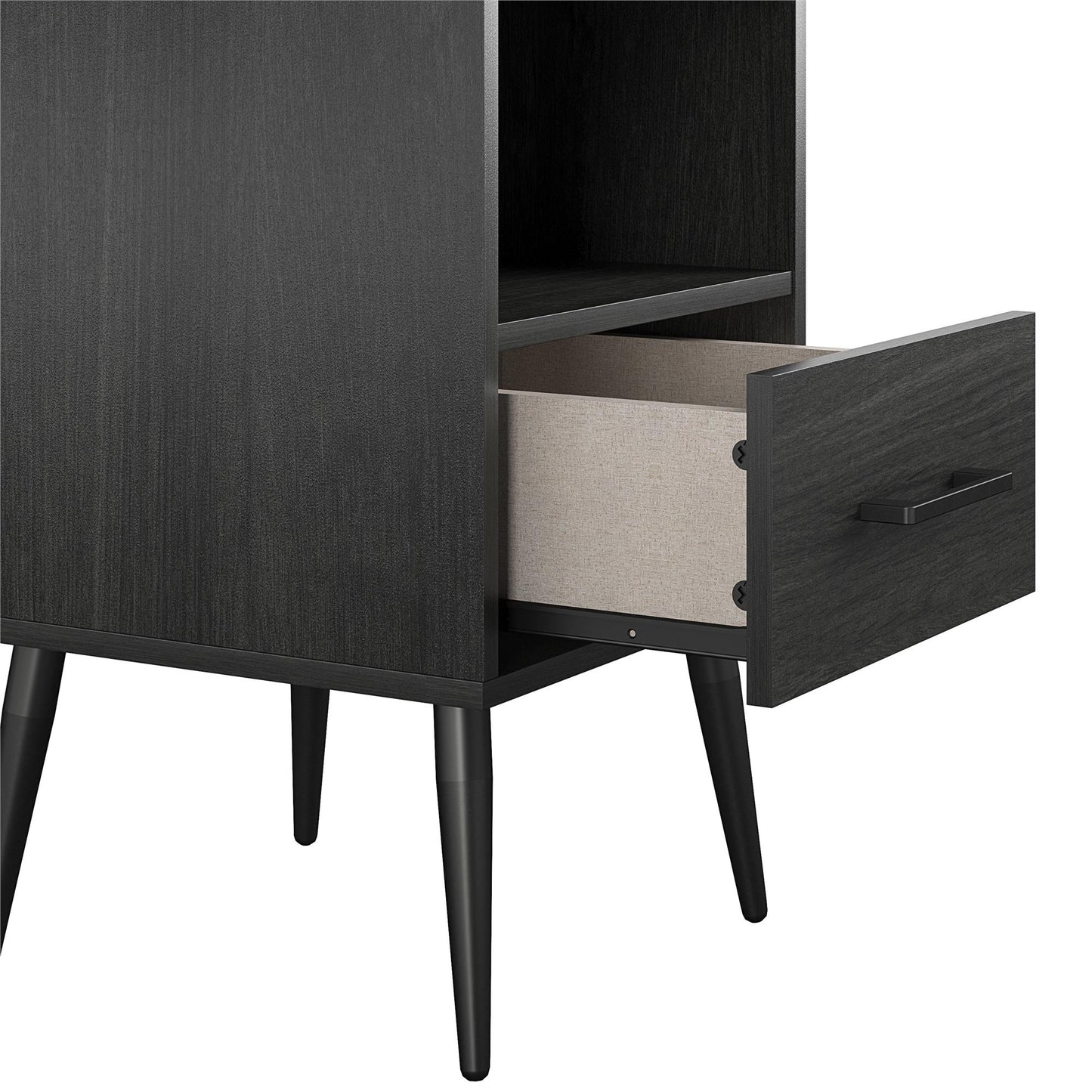 Tyler End Table with 1 Open Shelf and 1 Closed Drawer - Black Oak