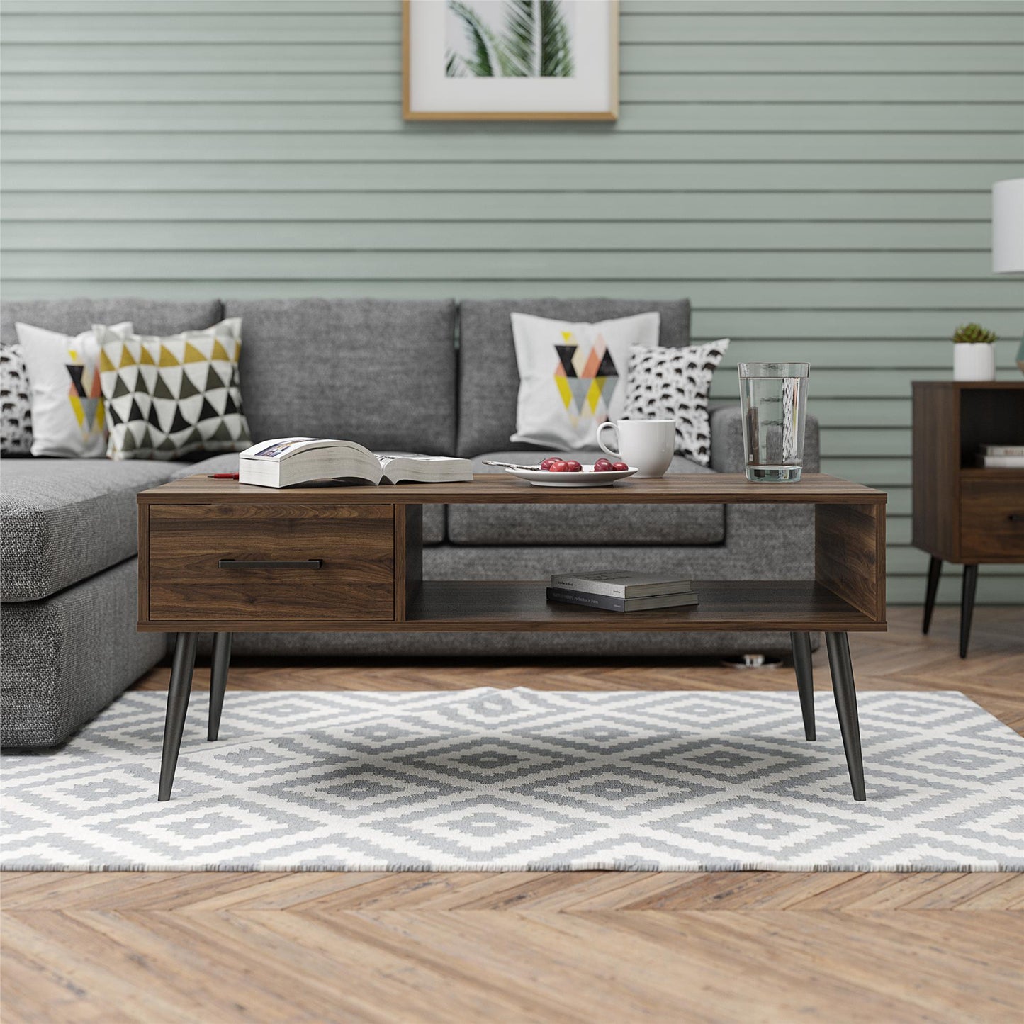 Tyler Coffee Table with 1 Open Shelf and Drawer - Florence Walnut