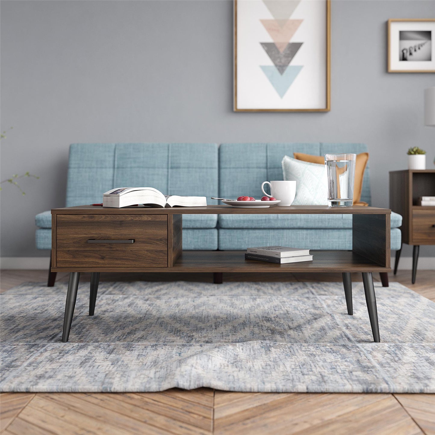 Tyler Coffee Table with 1 Open Shelf and Drawer - Florence Walnut