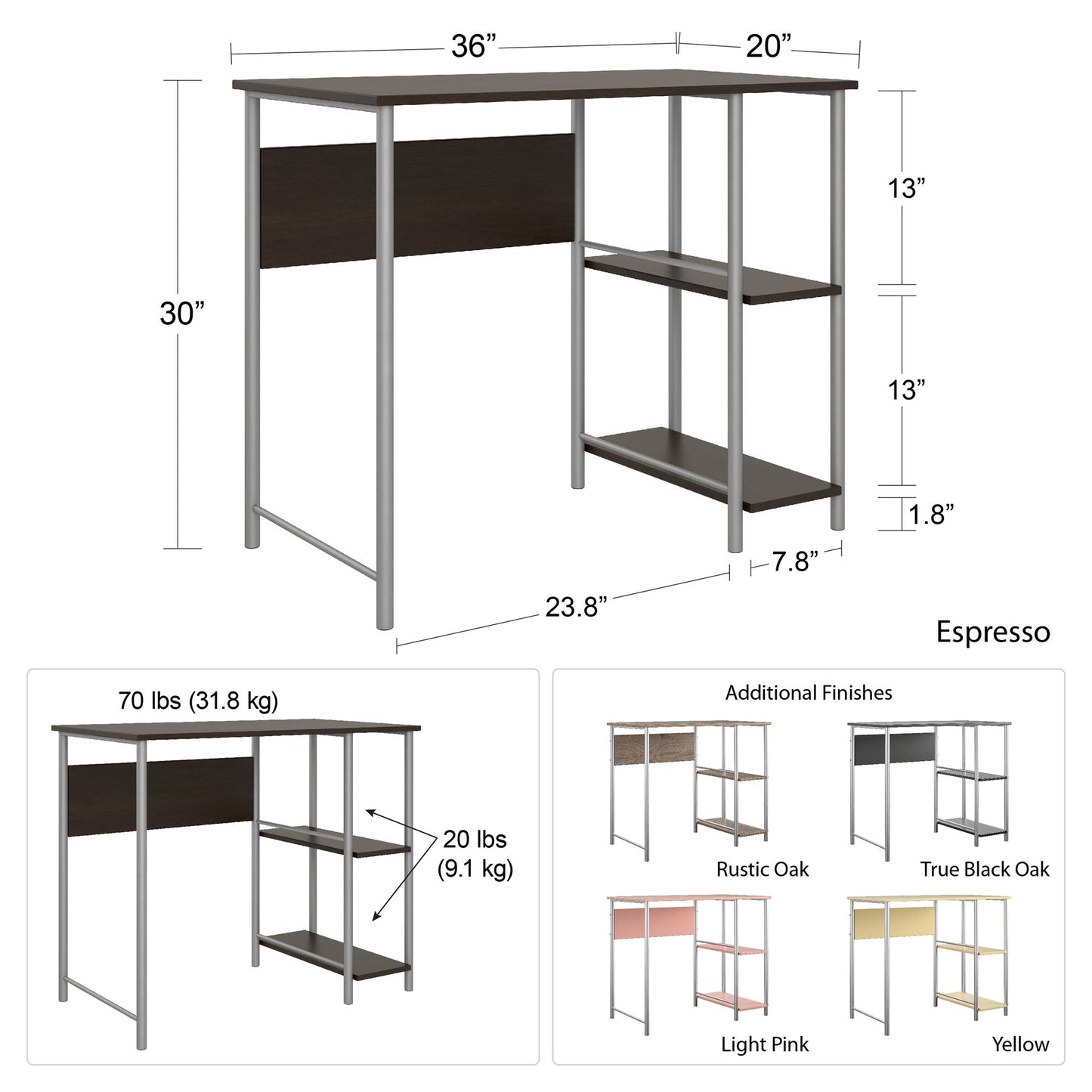Meridian Metal Student Computer Desk With 2 Side Storage Shelves - Black