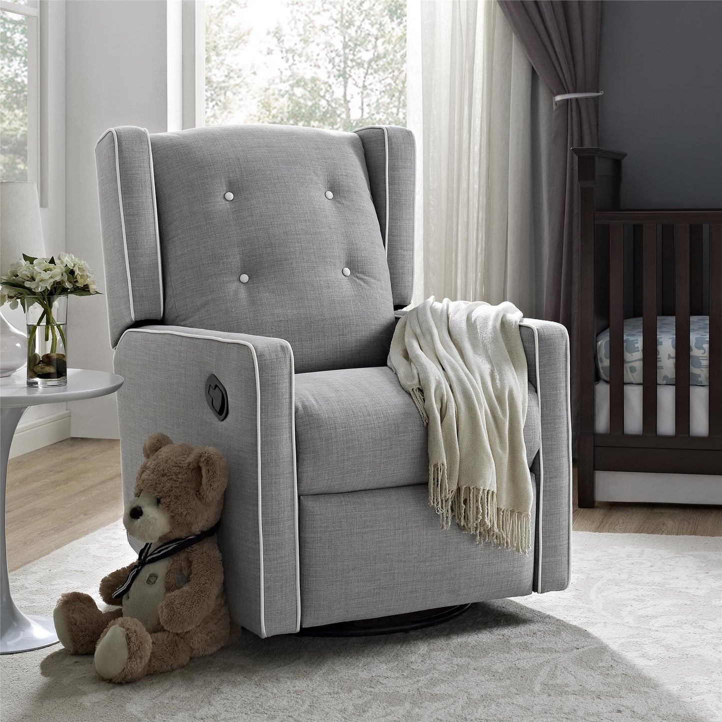 Mikayla Swivel Glider Recliner Chair Pocket Coil Seating - Grey Linen