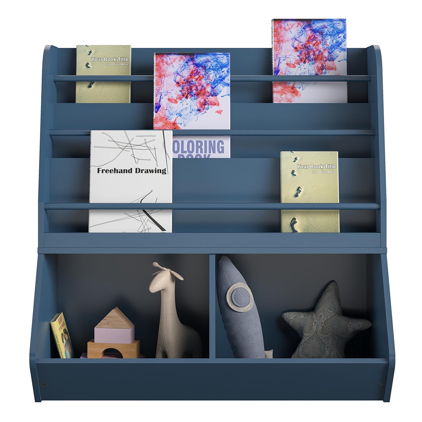 Jocelyn Kids Book and Toy Storage with 3 Shelves and 2 Open Compartments - Navy