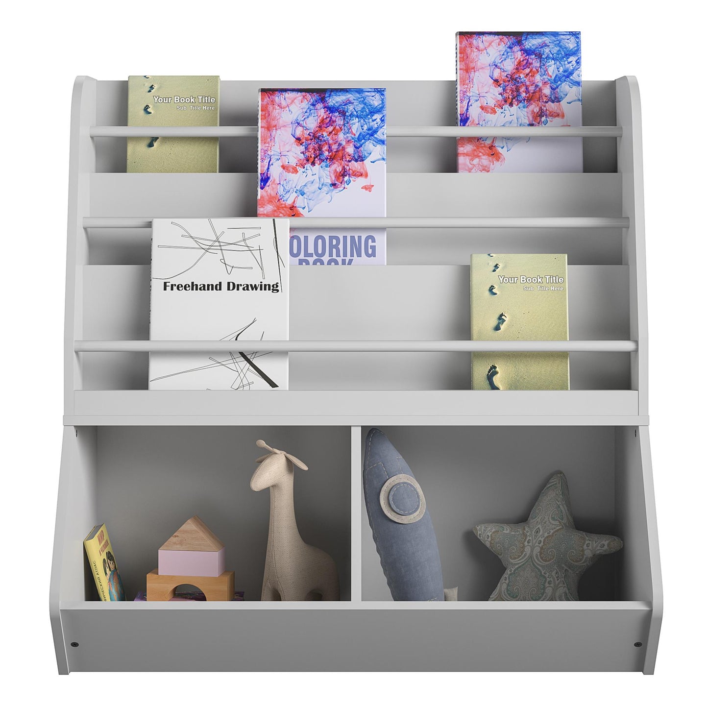 Jocelyn Kids Book and Toy Storage with 3 Shelves and 2 Open Compartments - Dove Gray