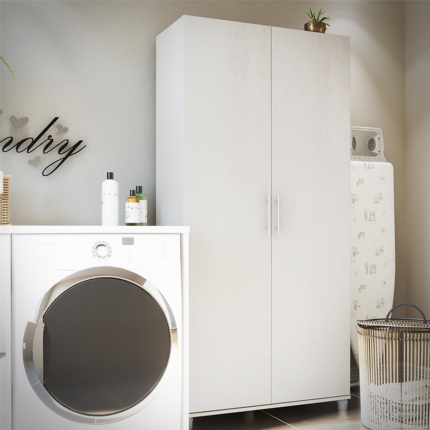 Camberly 36" Utility Storage Cabinet, Ivory Oak - Ivory Oak