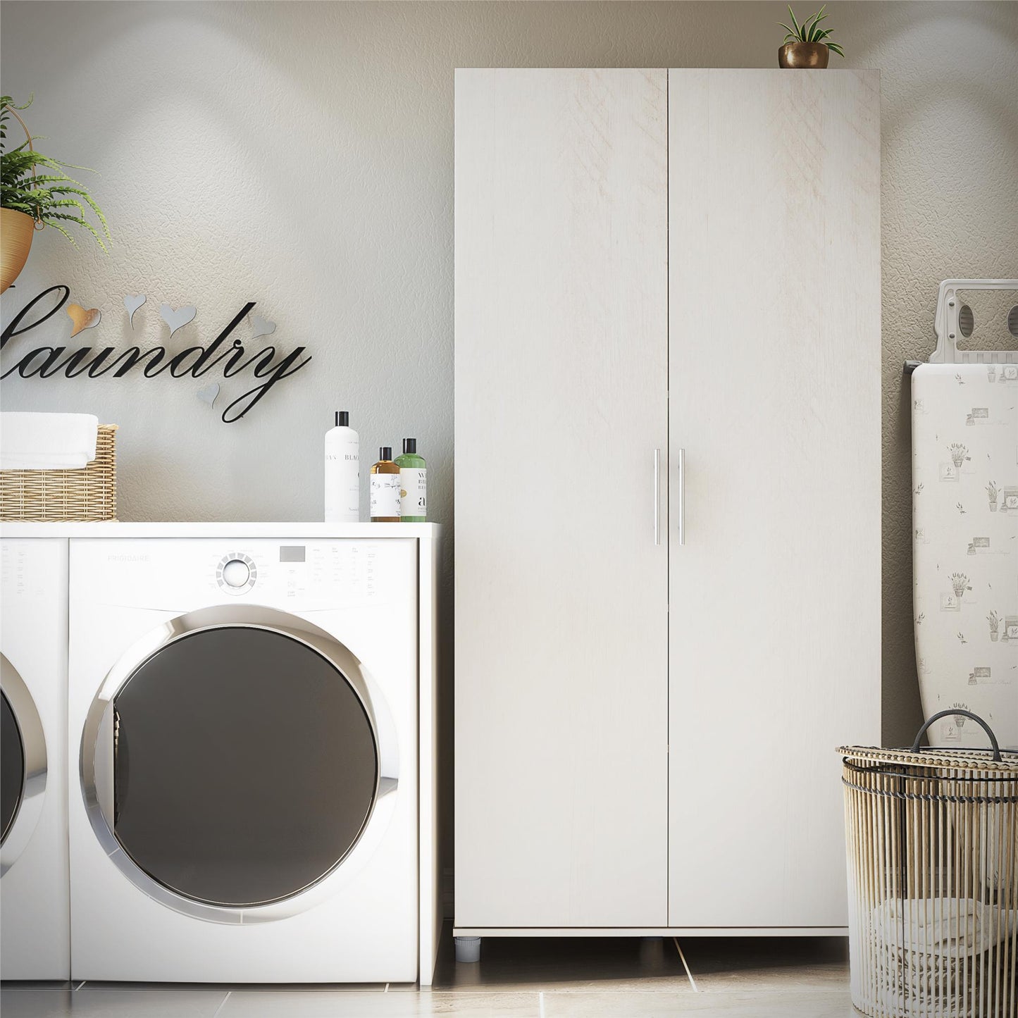 Camberly 36" Utility Storage Cabinet, Ivory Oak - Ivory Oak