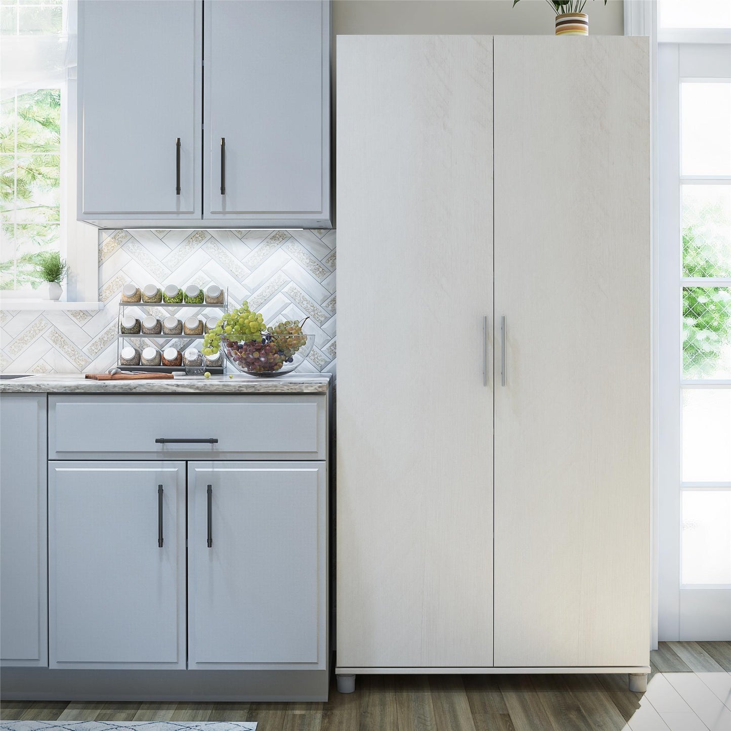 Camberly 36" Utility Storage Cabinet, Ivory Oak - Ivory Oak