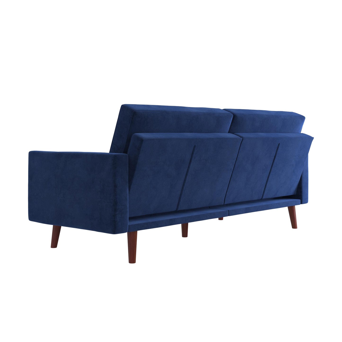 Jules Coil Futon with Solid Wooden Legs and Velvet Upholstery - Blue Velvet