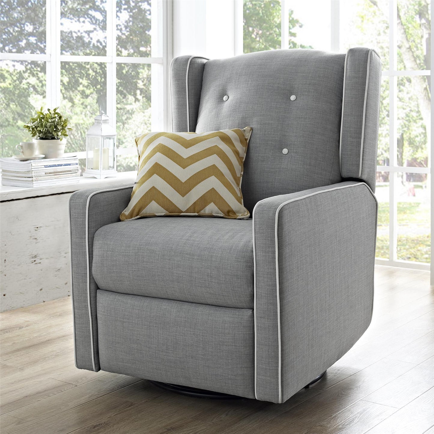 Mikayla Swivel Glider Recliner Chair Pocket Coil Seating - Grey Linen