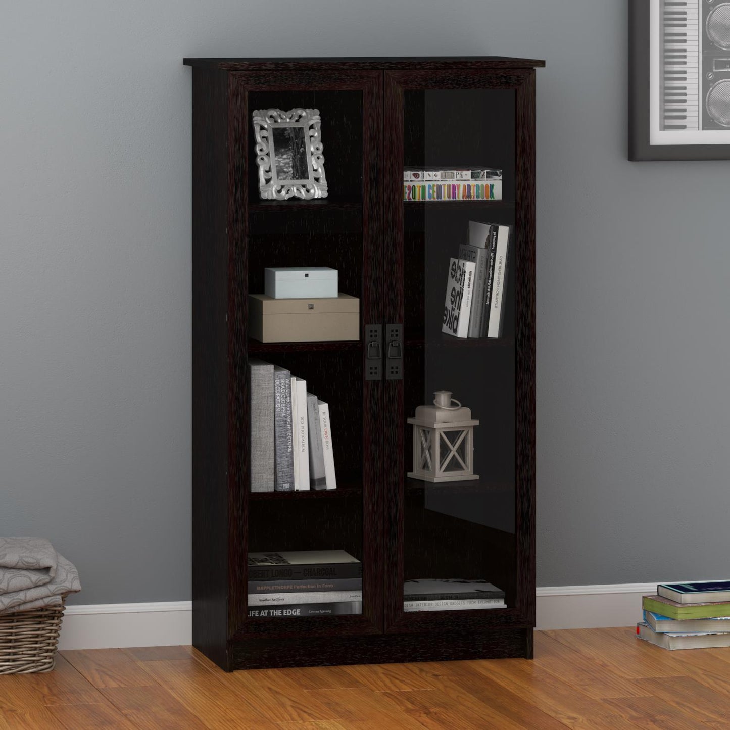 Quinton Point Bookcase with 2 Glass Doors and 4 Shelves - Espresso