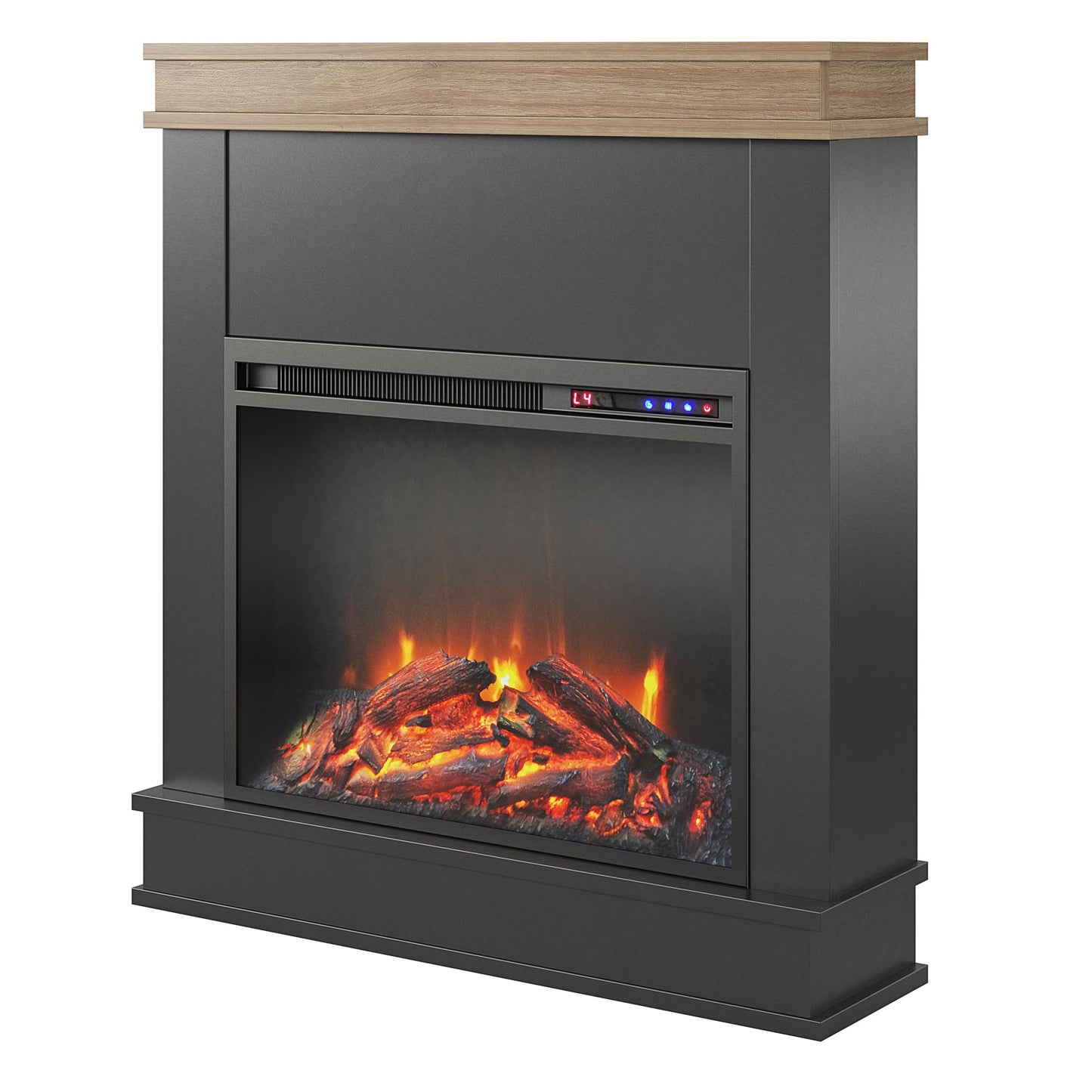 Mateo Electric Fireplace with Rustic Faux Wood Mantel and 23 Inch Fireplace Insert - Black
