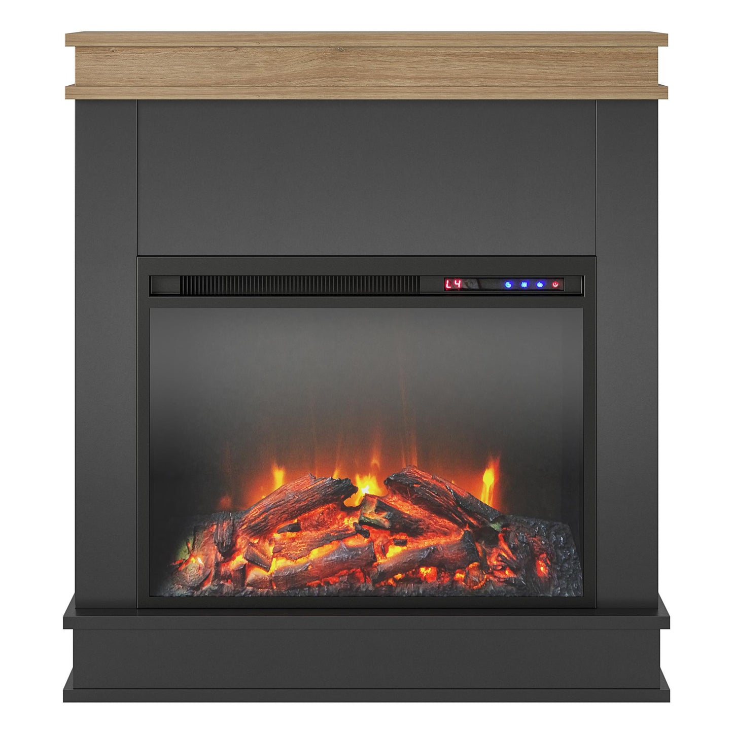 Mateo Electric Fireplace with Rustic Faux Wood Mantel and 23 Inch Fireplace Insert - Black