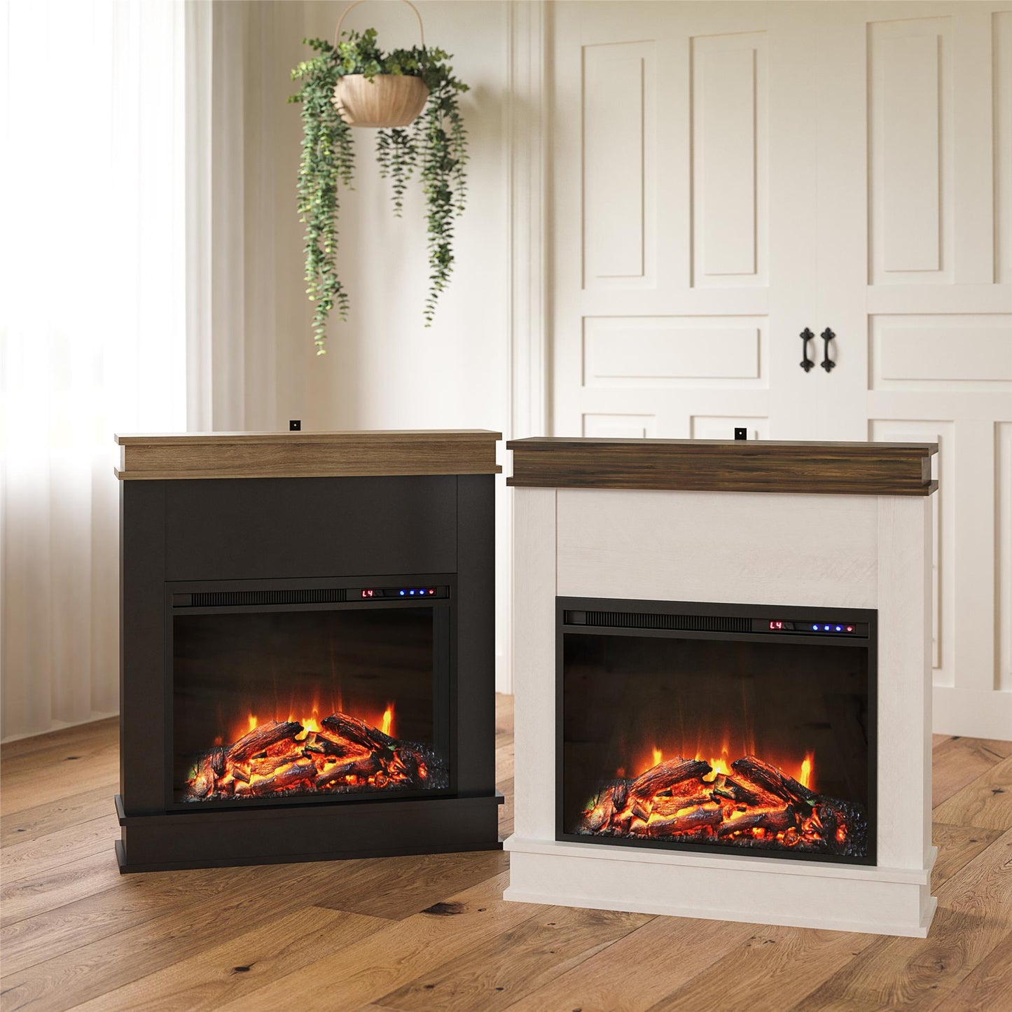 Mateo Electric Fireplace with Rustic Faux Wood Mantel and 23 Inch Fireplace Insert - Black