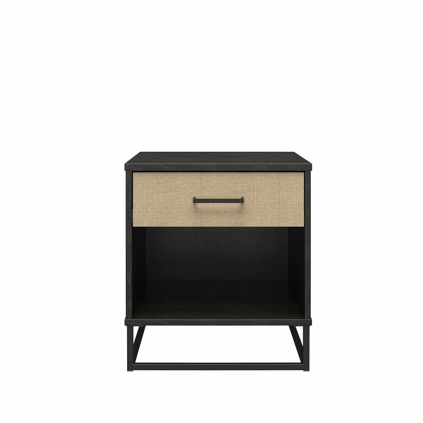Kelly Nightstand, Faux Rattan & Black Oak - Black Oak