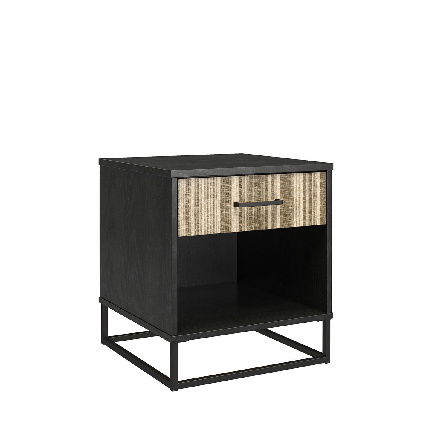 Kelly Nightstand, Faux Rattan & Black Oak - Black Oak