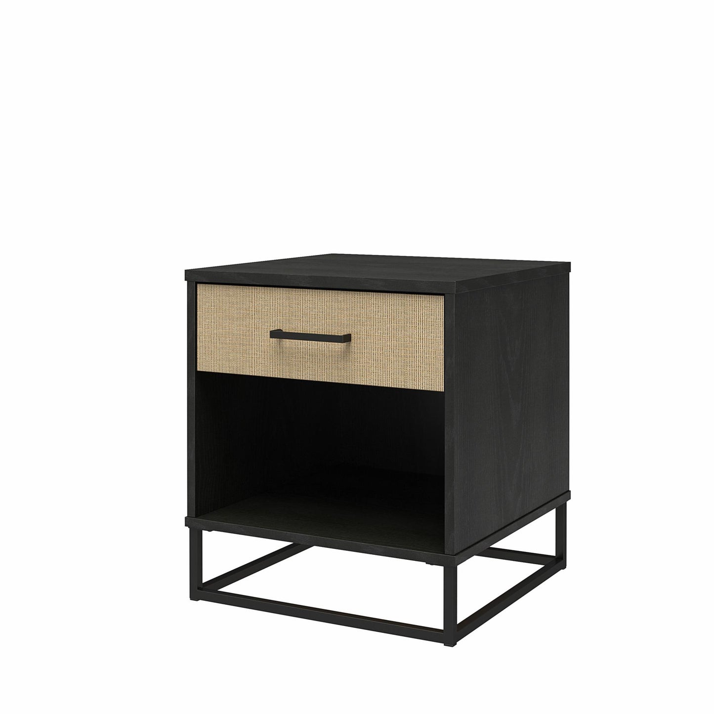 Kelly Nightstand, Faux Rattan & Black Oak - Black Oak