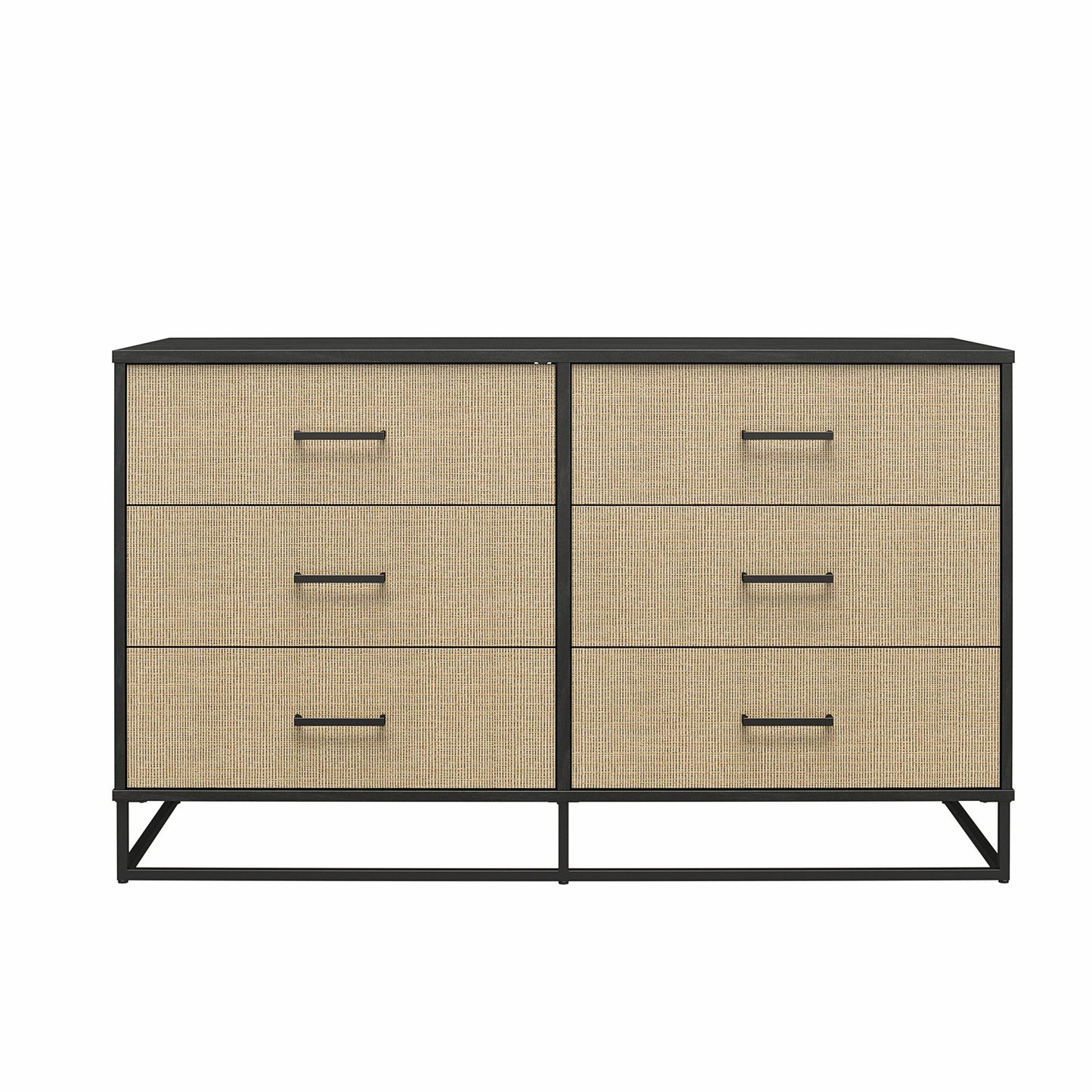 Kelly 6 Drawer Dresser, Faux Rattan & Black Oak - Black Oak