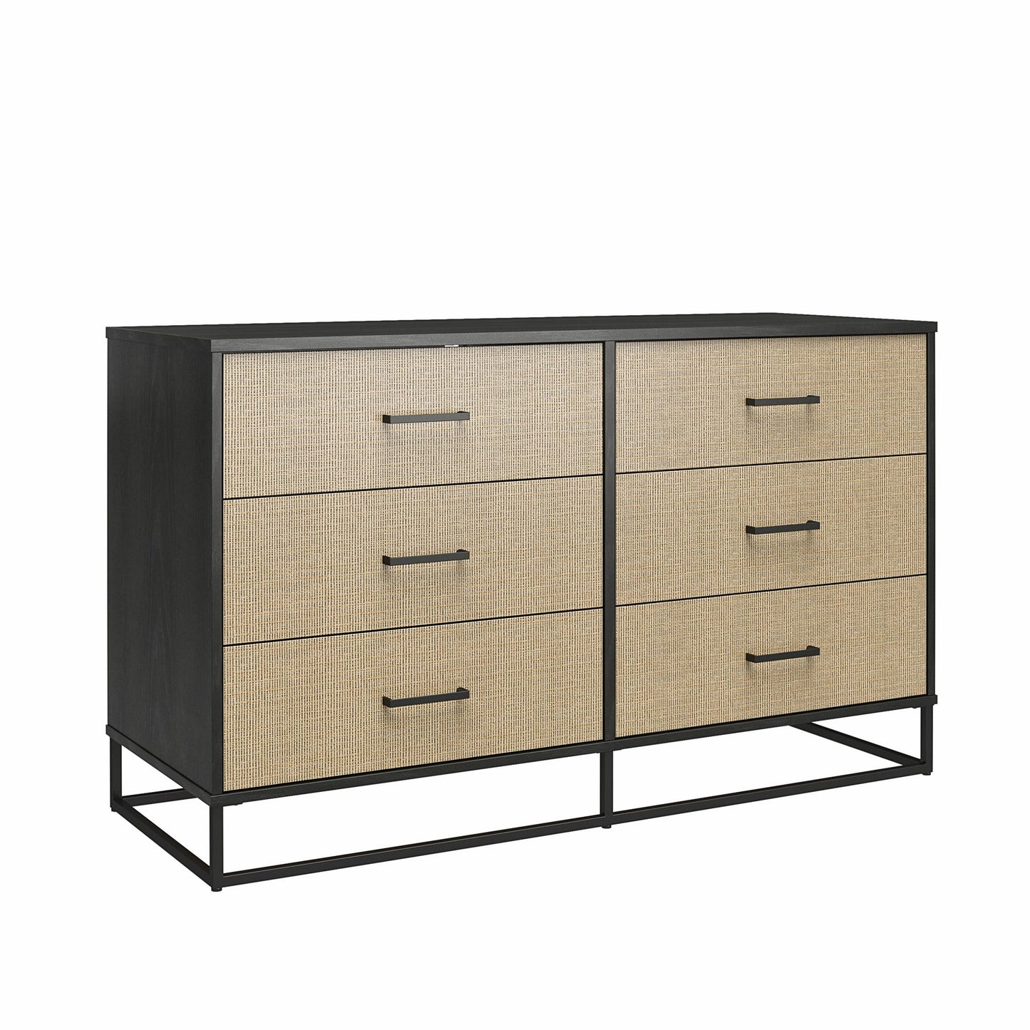 Kelly 6 Drawer Dresser, Faux Rattan & Black Oak - Black Oak