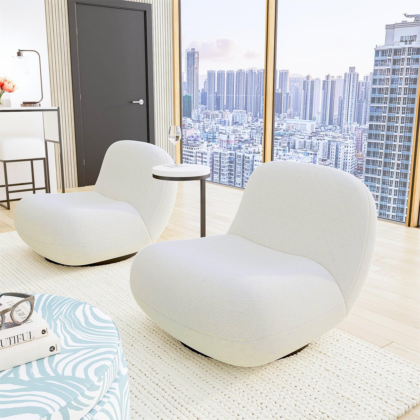 Crosby Boucle Swivel Chair - White
