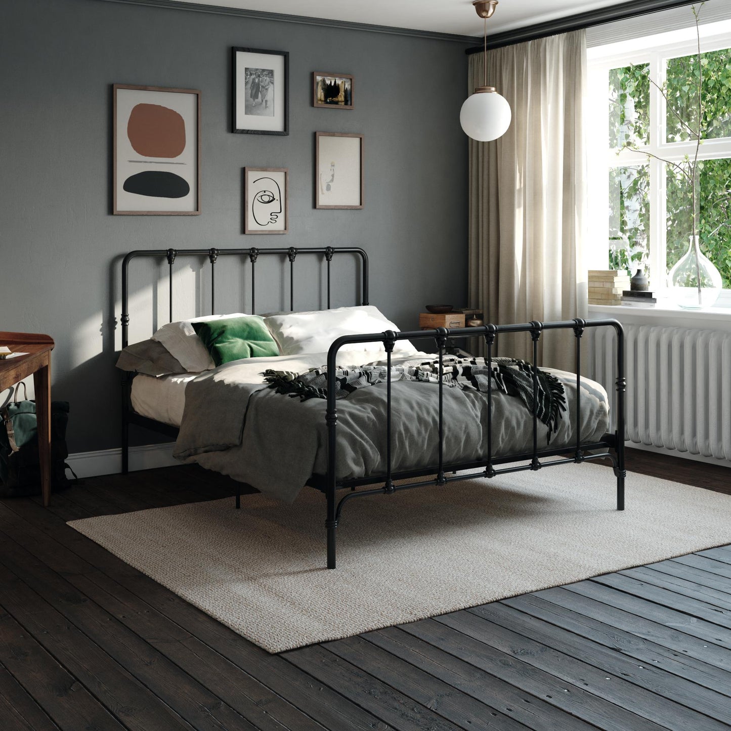 Mainstays Farmhouse Metal Bed, Queen, Black - Black - Queen
