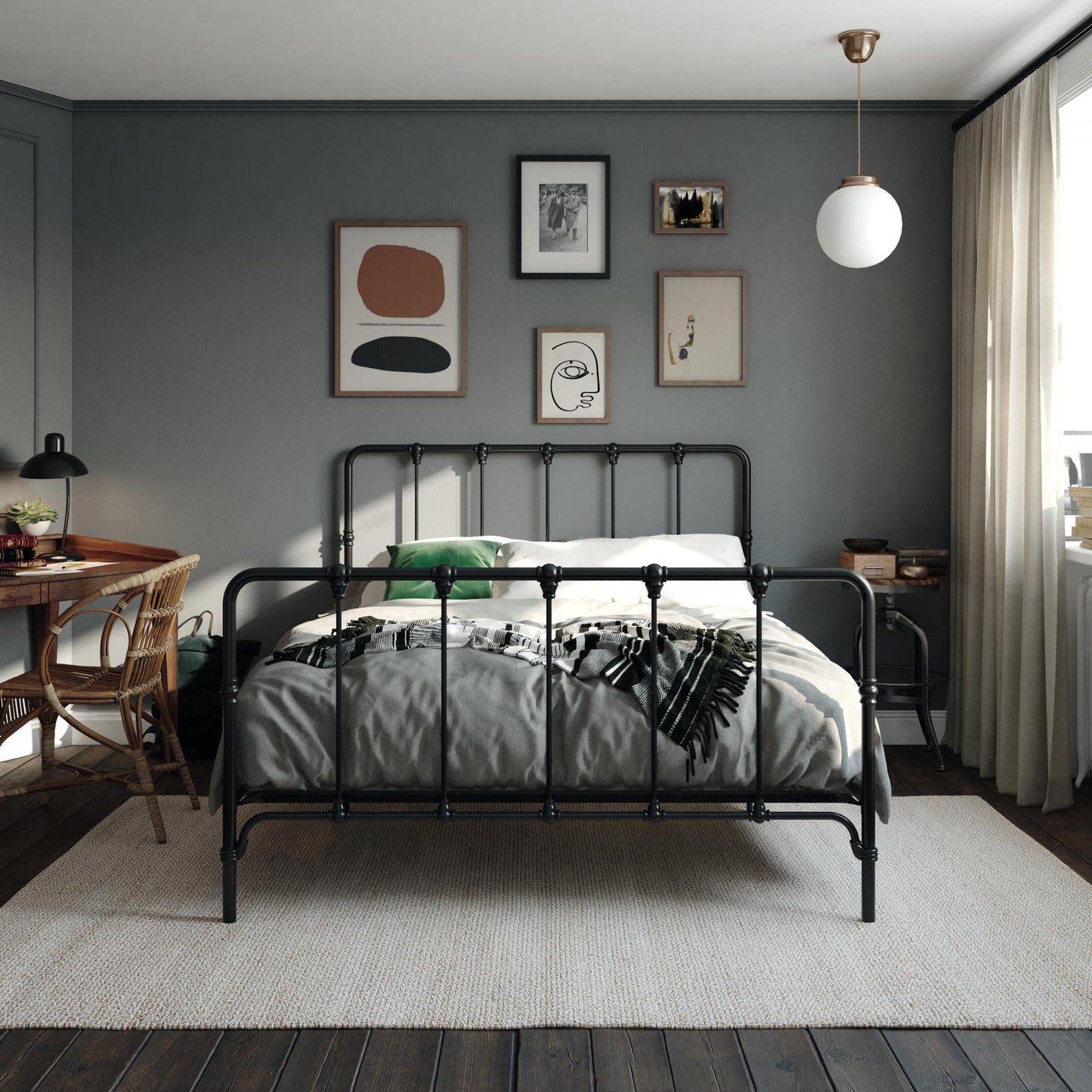 Mainstays Farmhouse Metal Bed, Queen, Black - Black - Queen