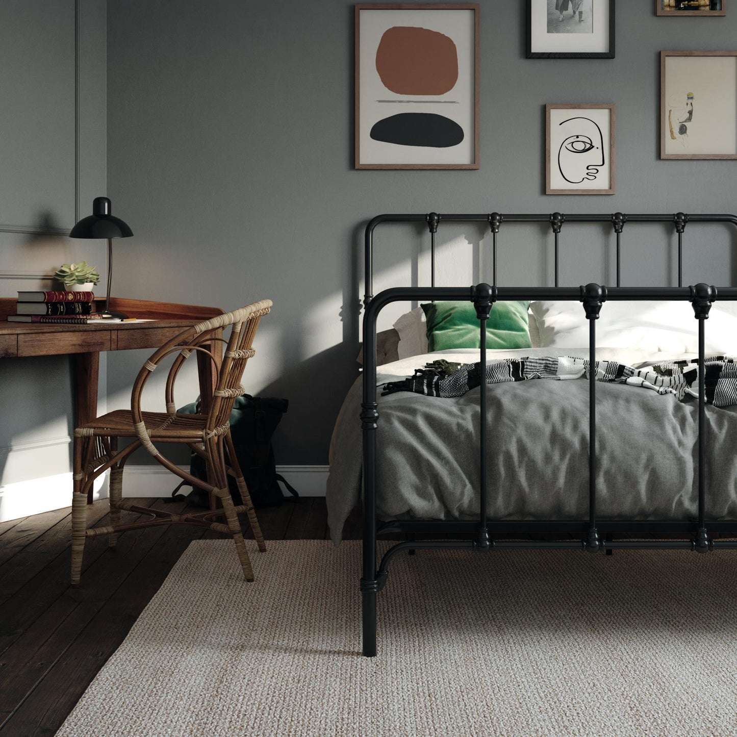 Mainstays Farmhouse Metal Bed, Queen, Black - Black - Queen