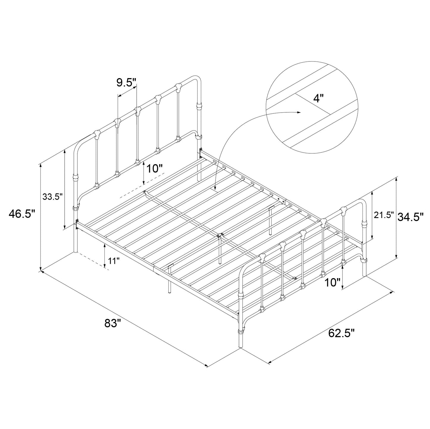 Mainstays Farmhouse Metal Bed, Queen, Black - Black - Queen