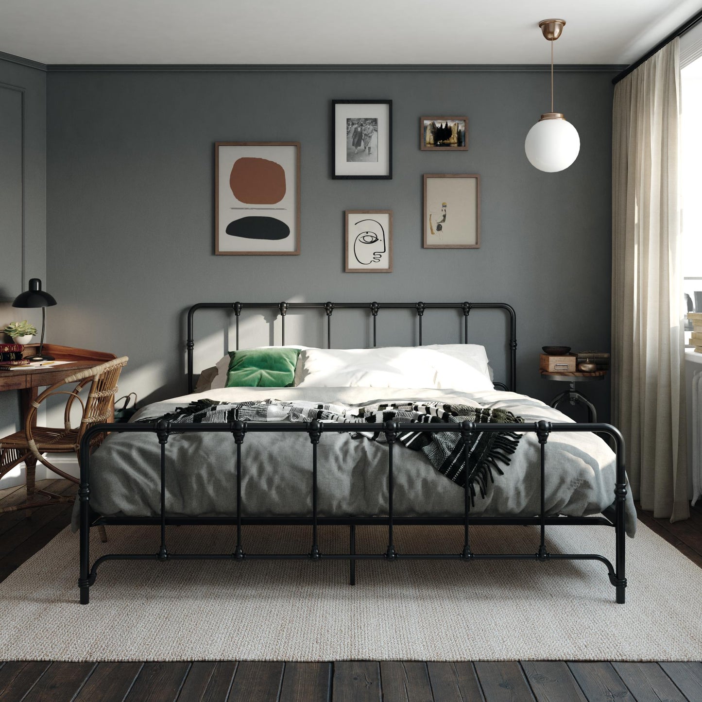 Mainstays Farmhouse Metal Bed, King, Black - Black - King