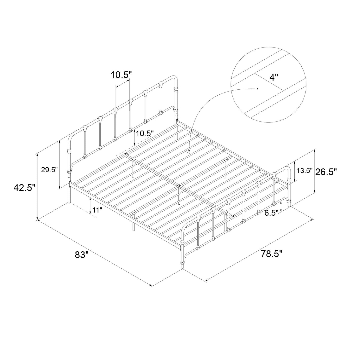 Mainstays Farmhouse Metal Bed, King, Black - Black - King