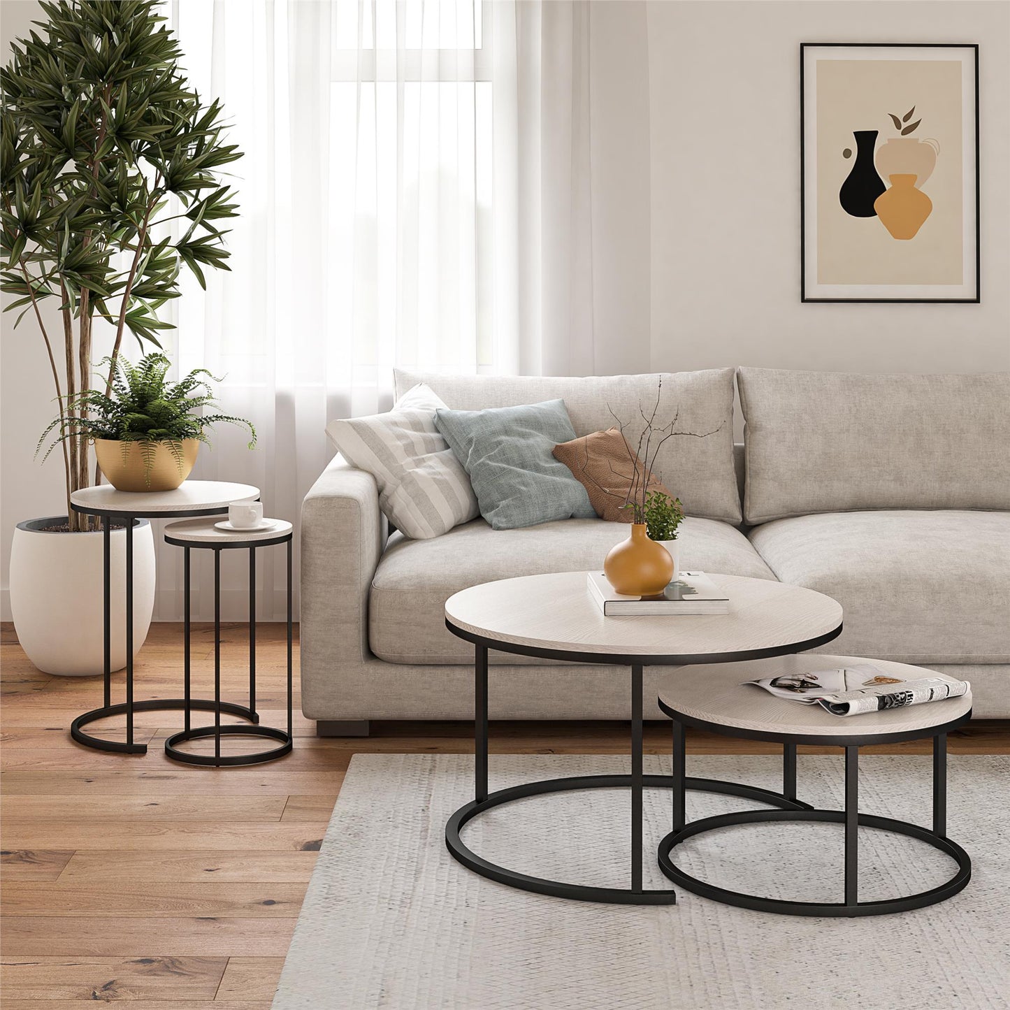 Camdale Nesting Coffee Table and End Table 4 Piece Set - Ivory Pine