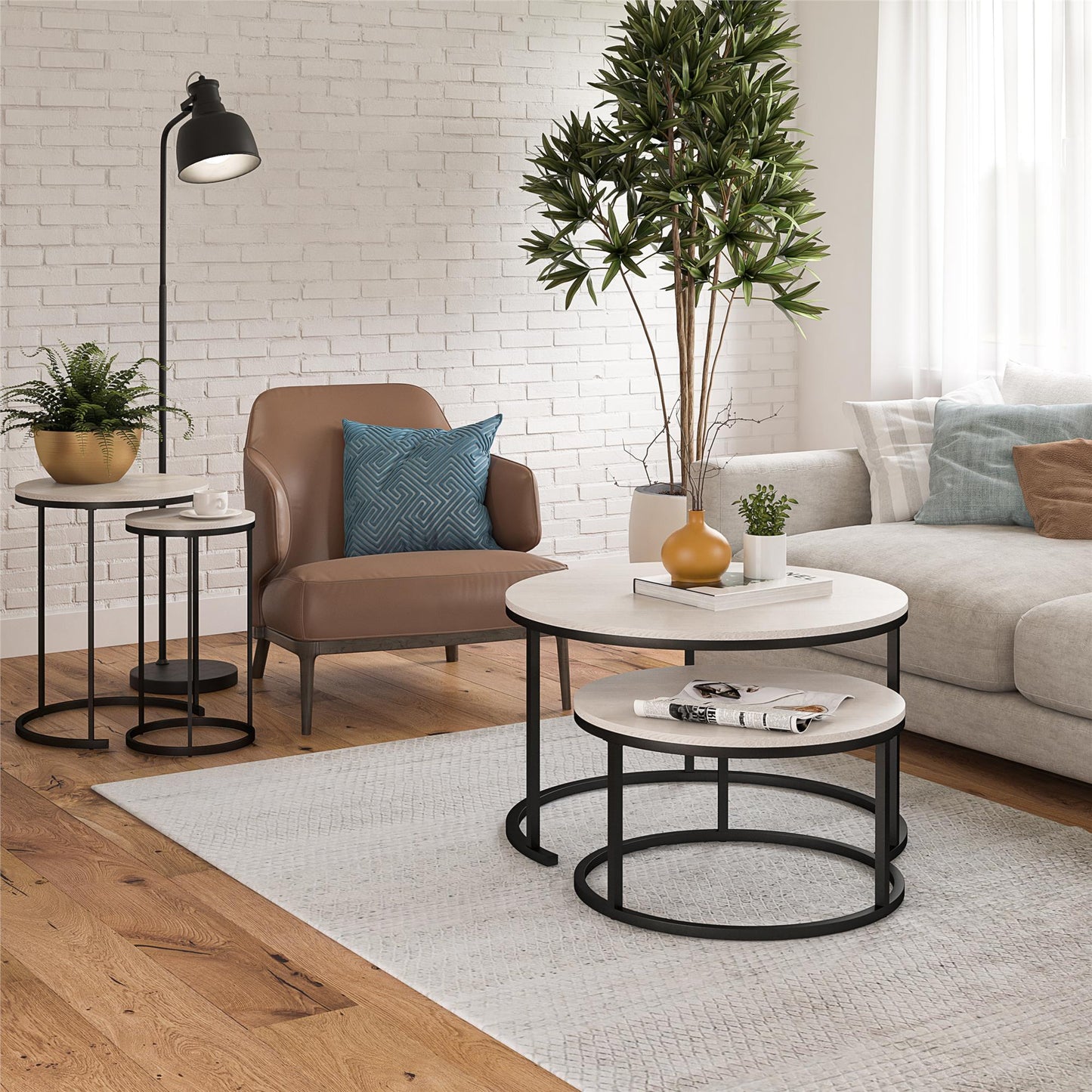 Camdale Nesting Coffee Table and End Table 4 Piece Set - Ivory Pine
