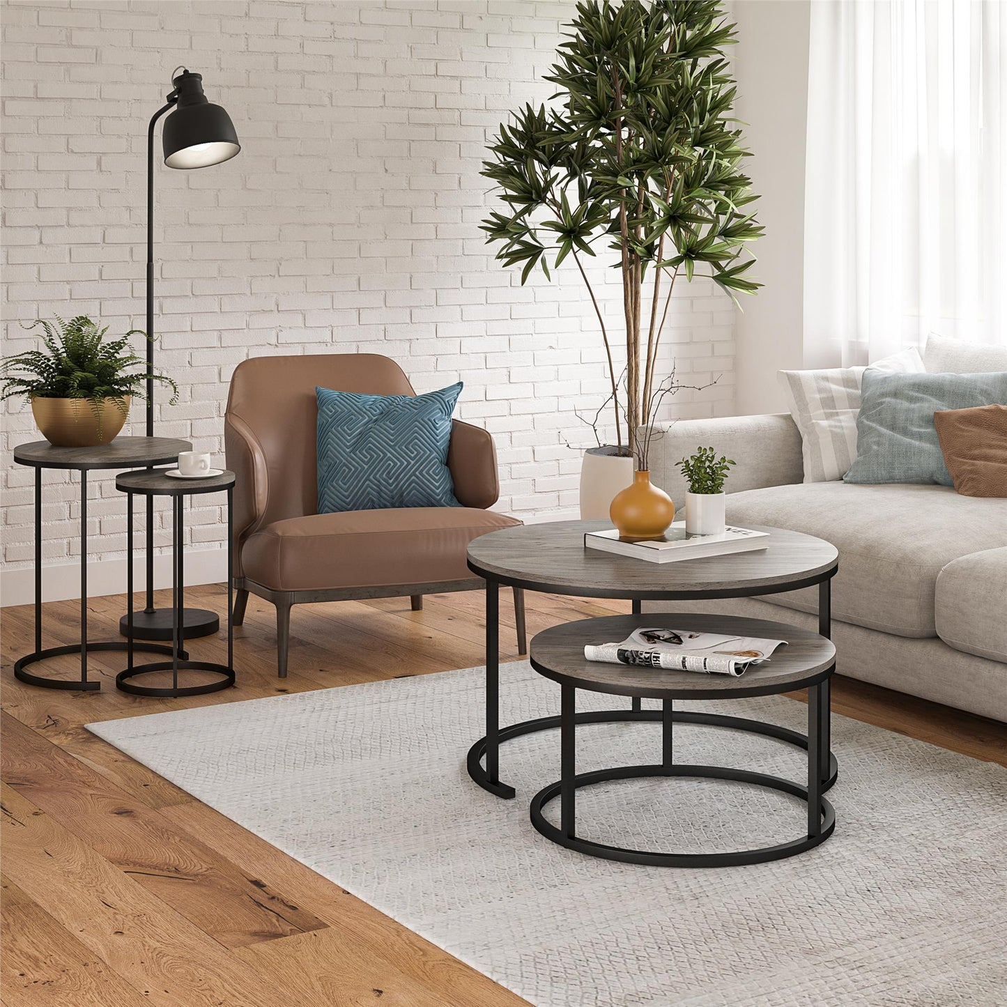 Camdale Nesting Coffee Table and End Table 4 Piece Set - Gray Oak