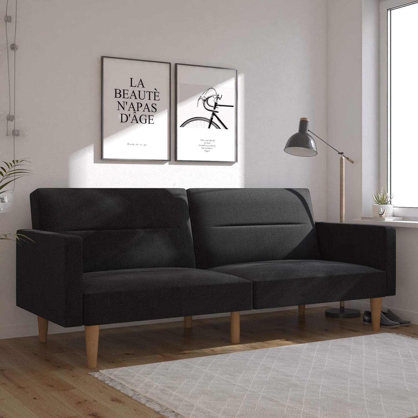 Mainstays Channel Tufted Futon, Black Linen - Black