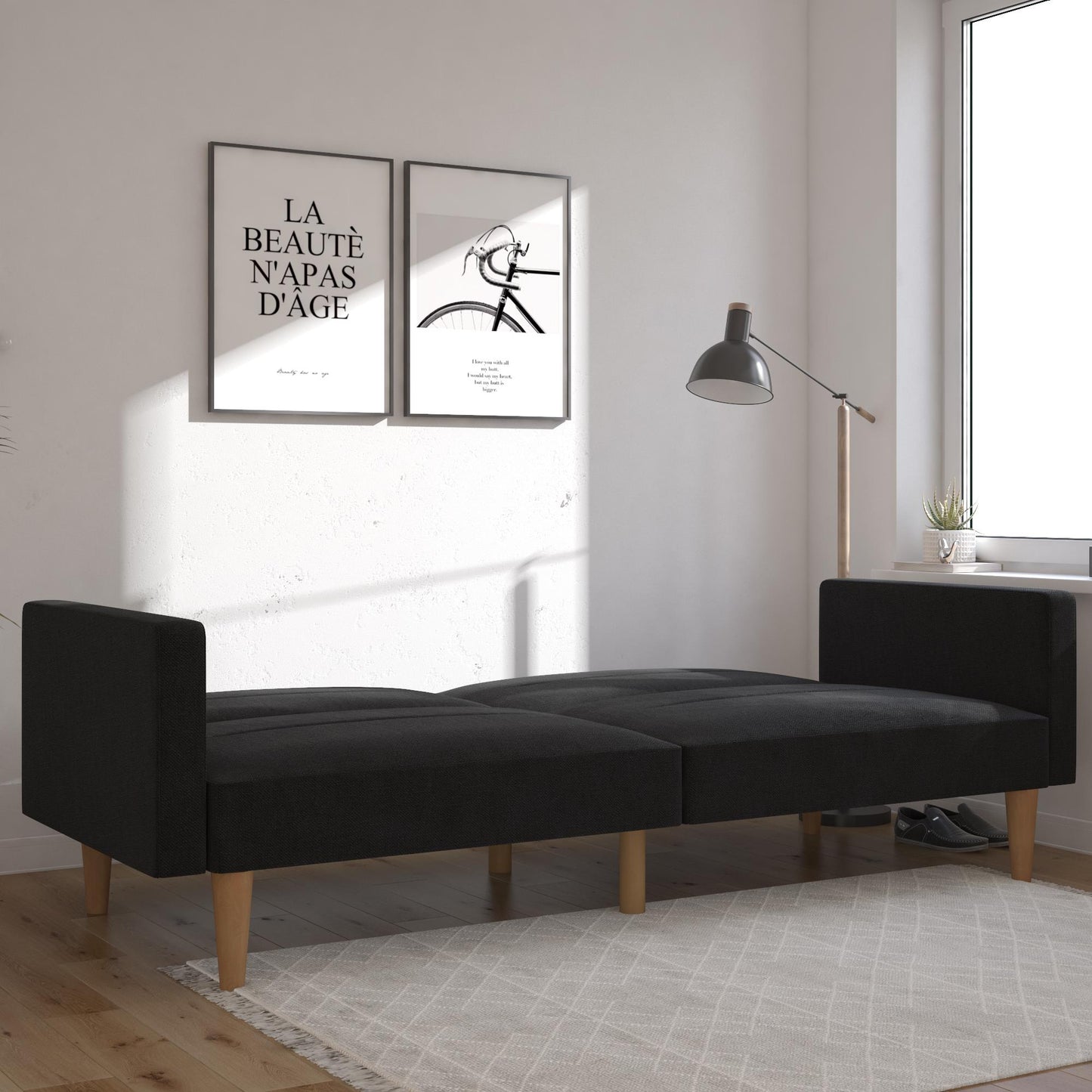 Mainstays Channel Tufted Futon, Black Linen - Black
