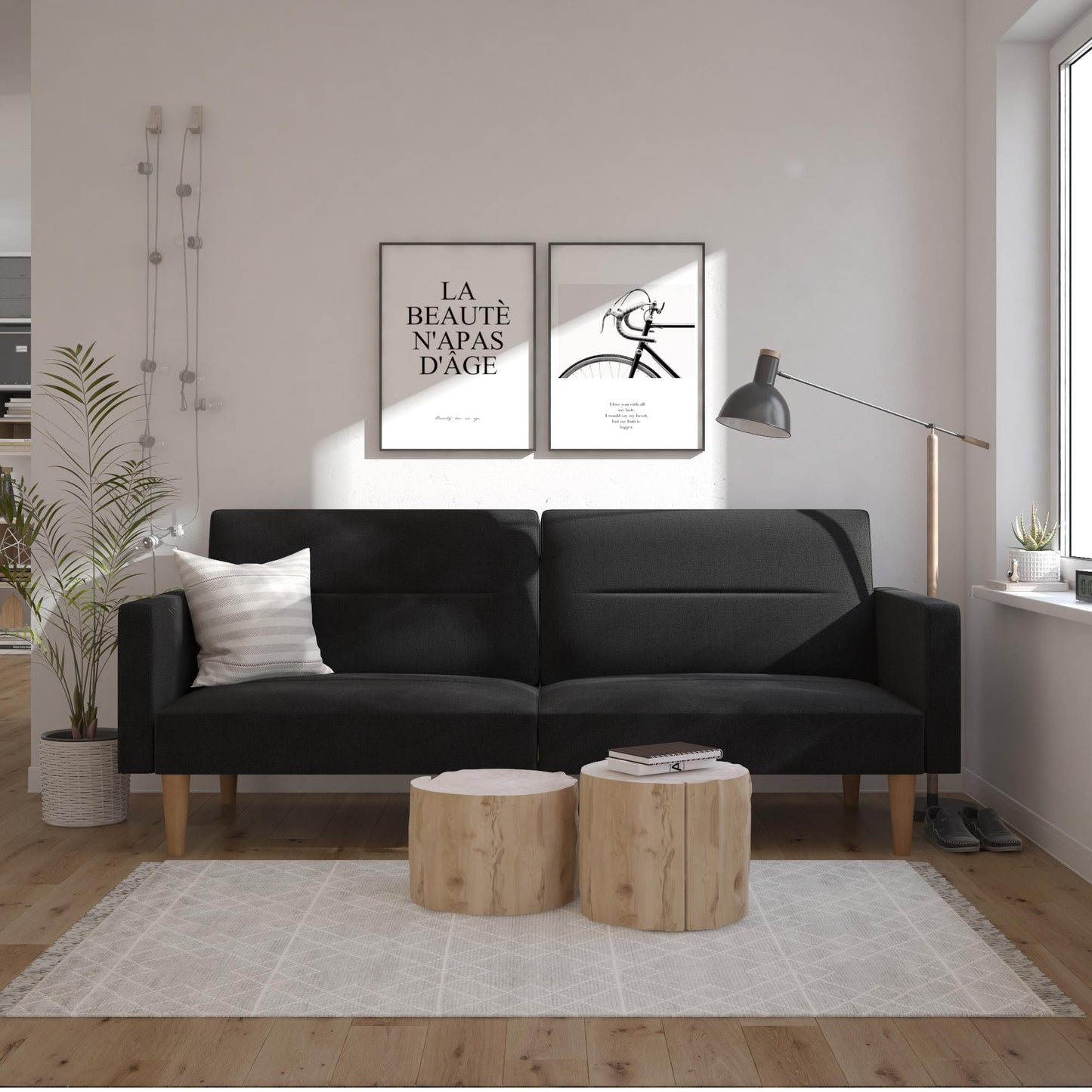 Mainstays Channel Tufted Futon, Black Linen - Black