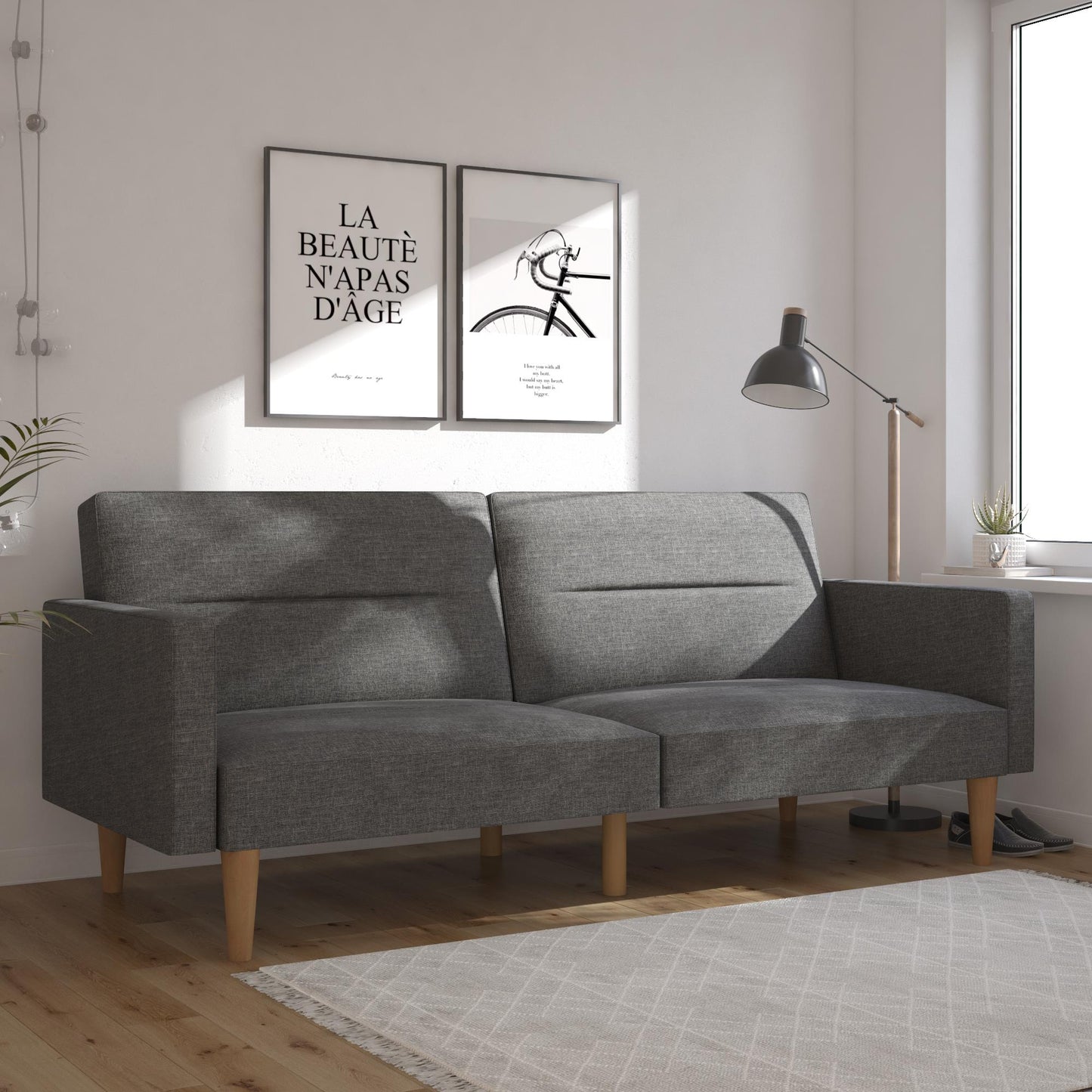 Mainstays Channel Tufted Futon, Gray Linen - Gray