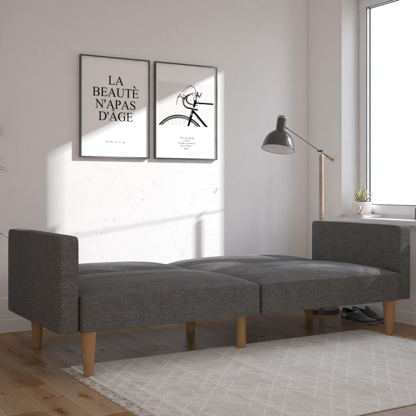 Mainstays Channel Tufted Futon, Gray Linen - Gray