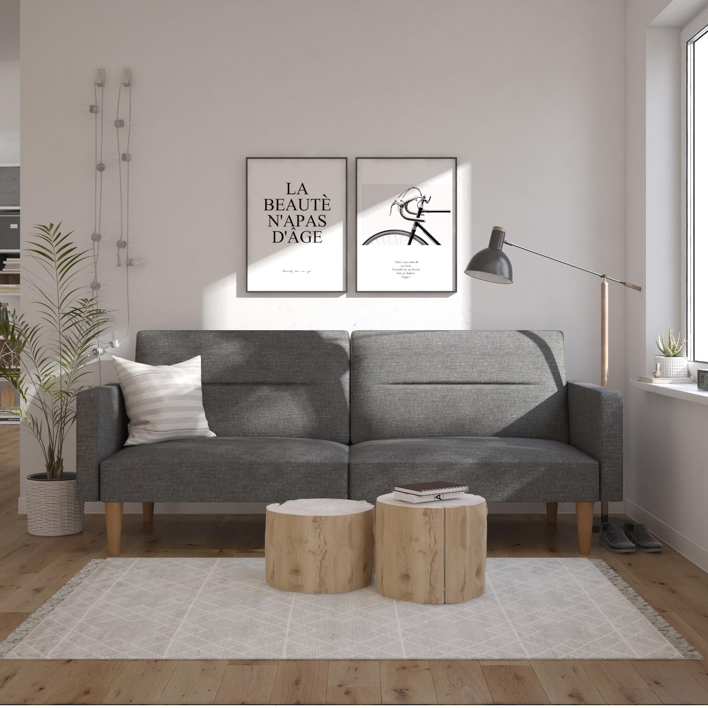 Mainstays Channel Tufted Futon, Gray Linen - Gray